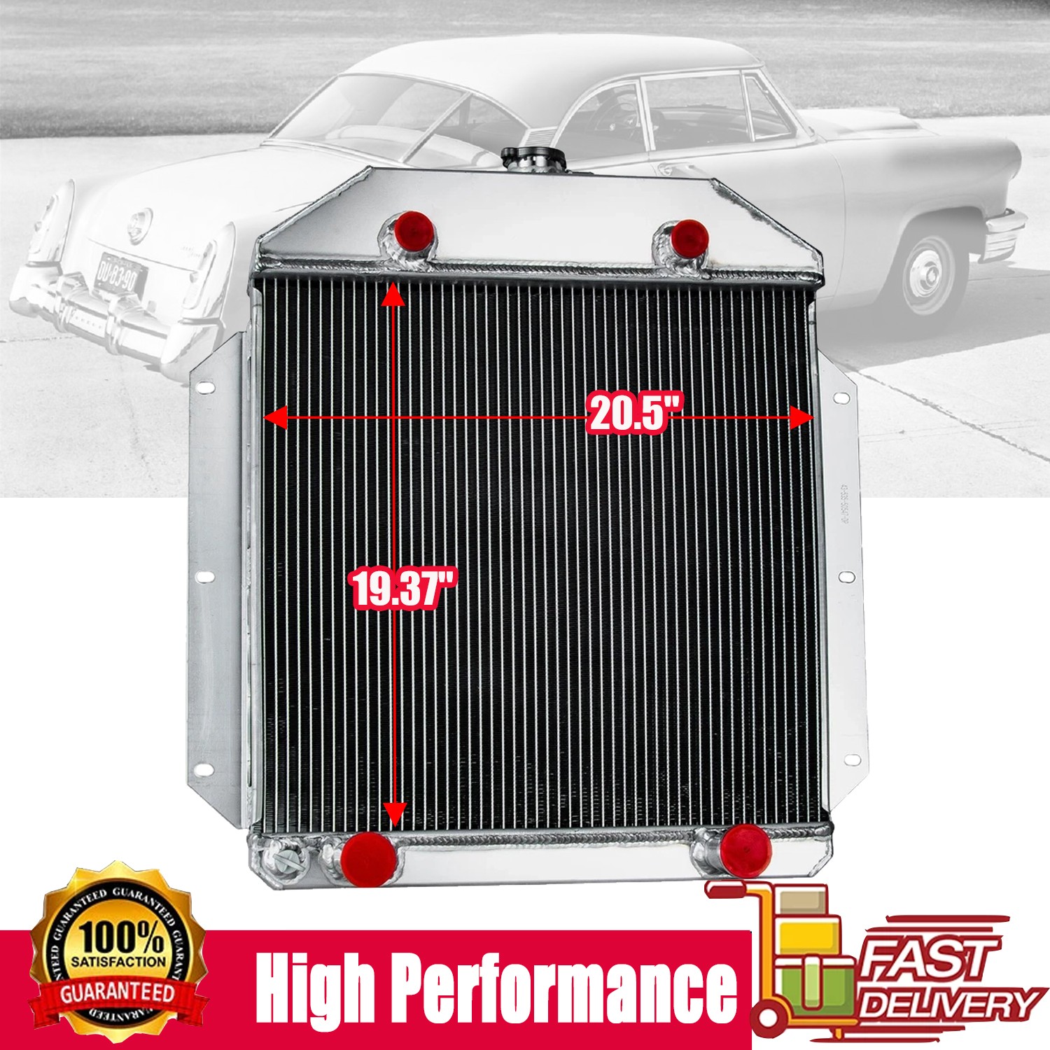 4Rows Aluminum Radiator Fit 1949-1953 51 50 Ford Cars Flathead Configuration V8.