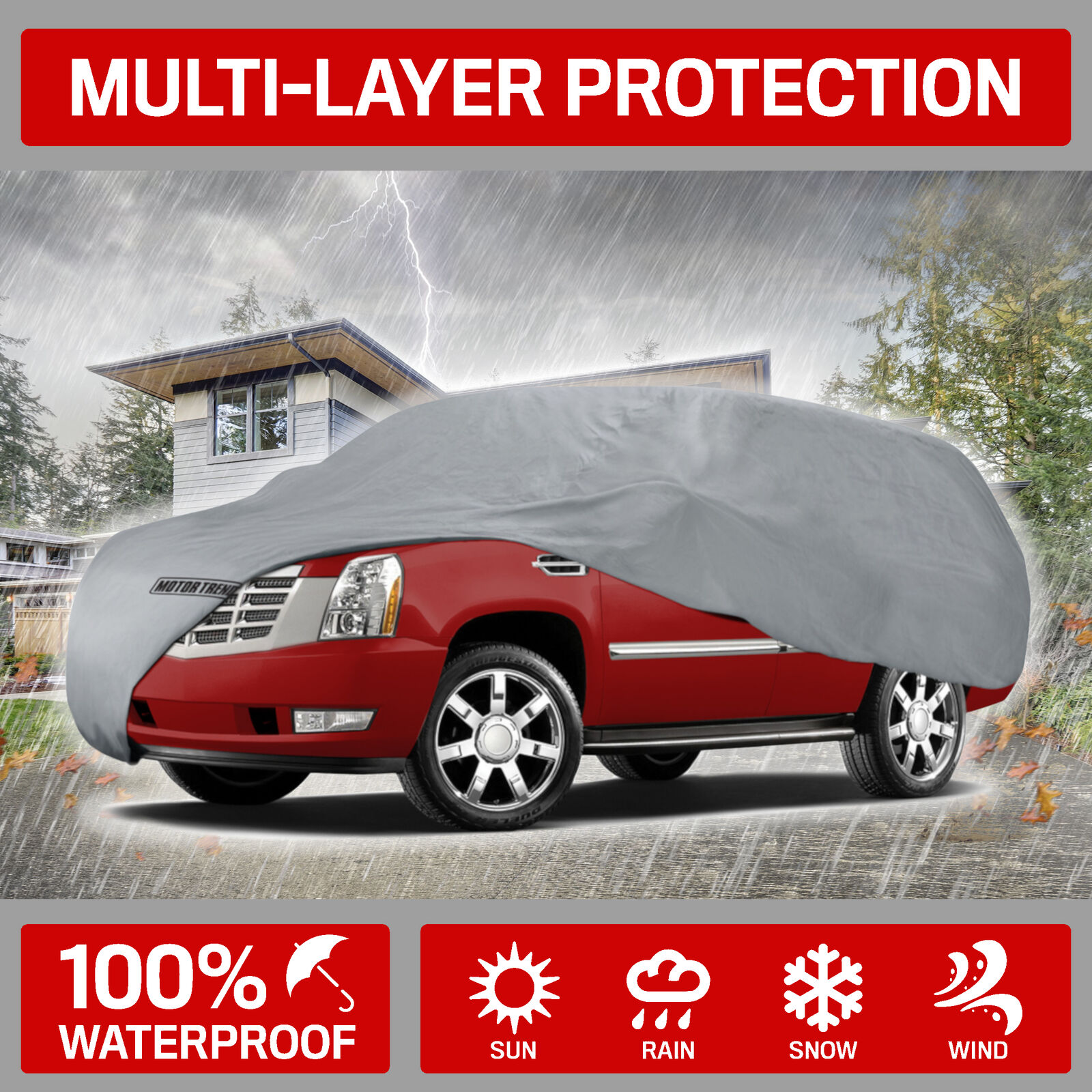 Motor Trend Outdoor Full Car Cover 4-Layer for Van SUVs Crossovers Up to 210\