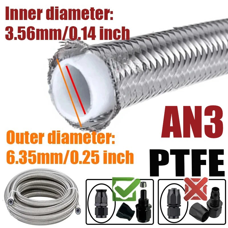 3AN 4AN 6AN 8AN 10AN Stainless Steel PTFE Braided E85 Fuel Hose Oil Gas Air Line