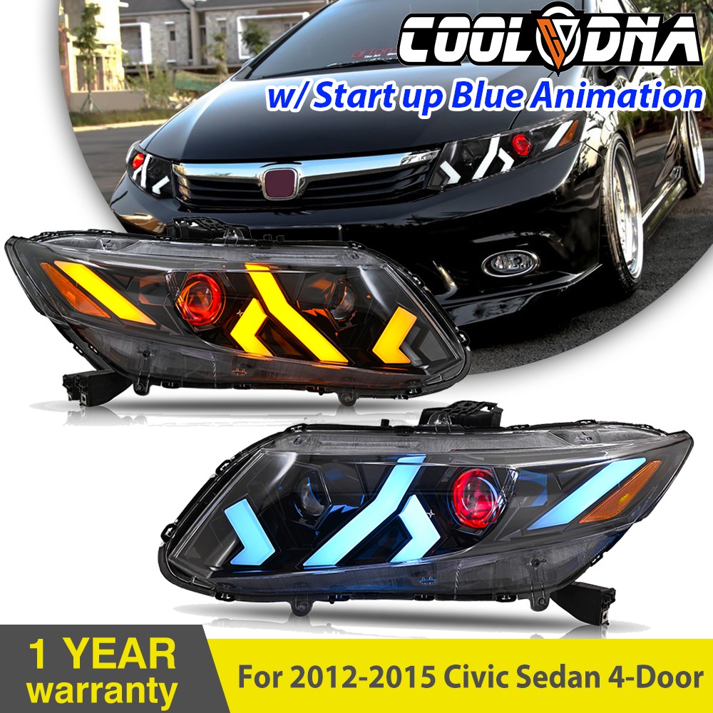 LH+RH Full LED Headlights For 12-2015 Honda Civic Sedan 12-2013 Coupe Devil eye