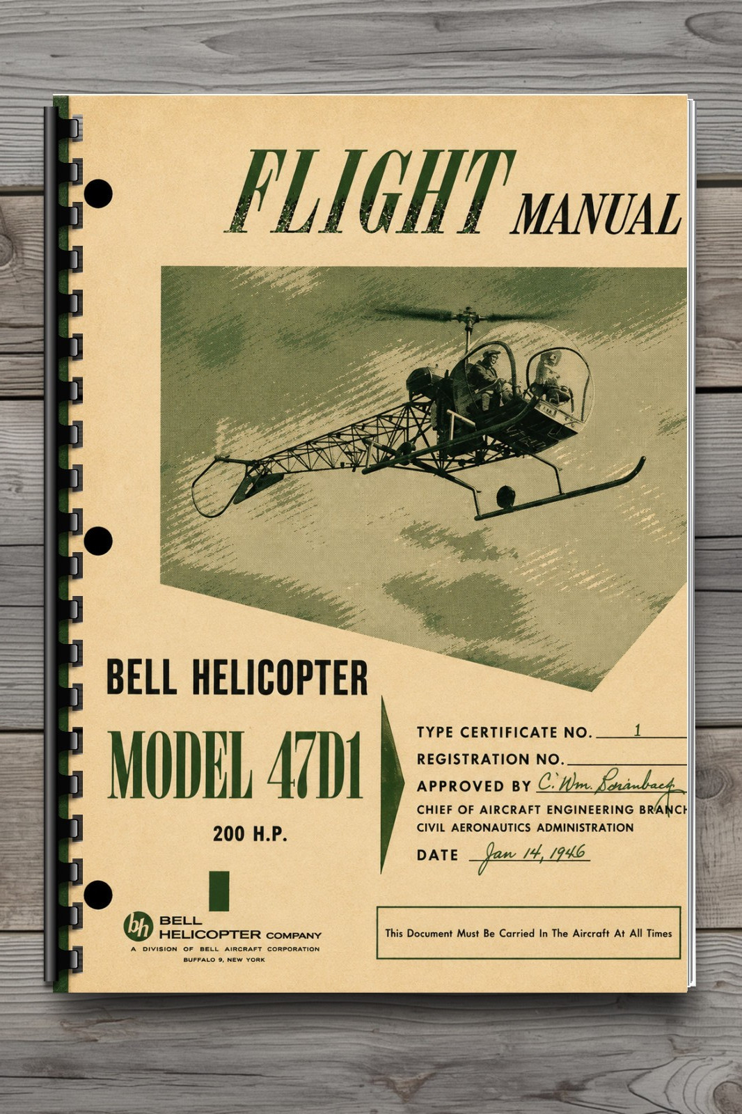 Vintage 47D1 Helicopter Flight Manual Pilot Handbook 200 HP 45 Pages