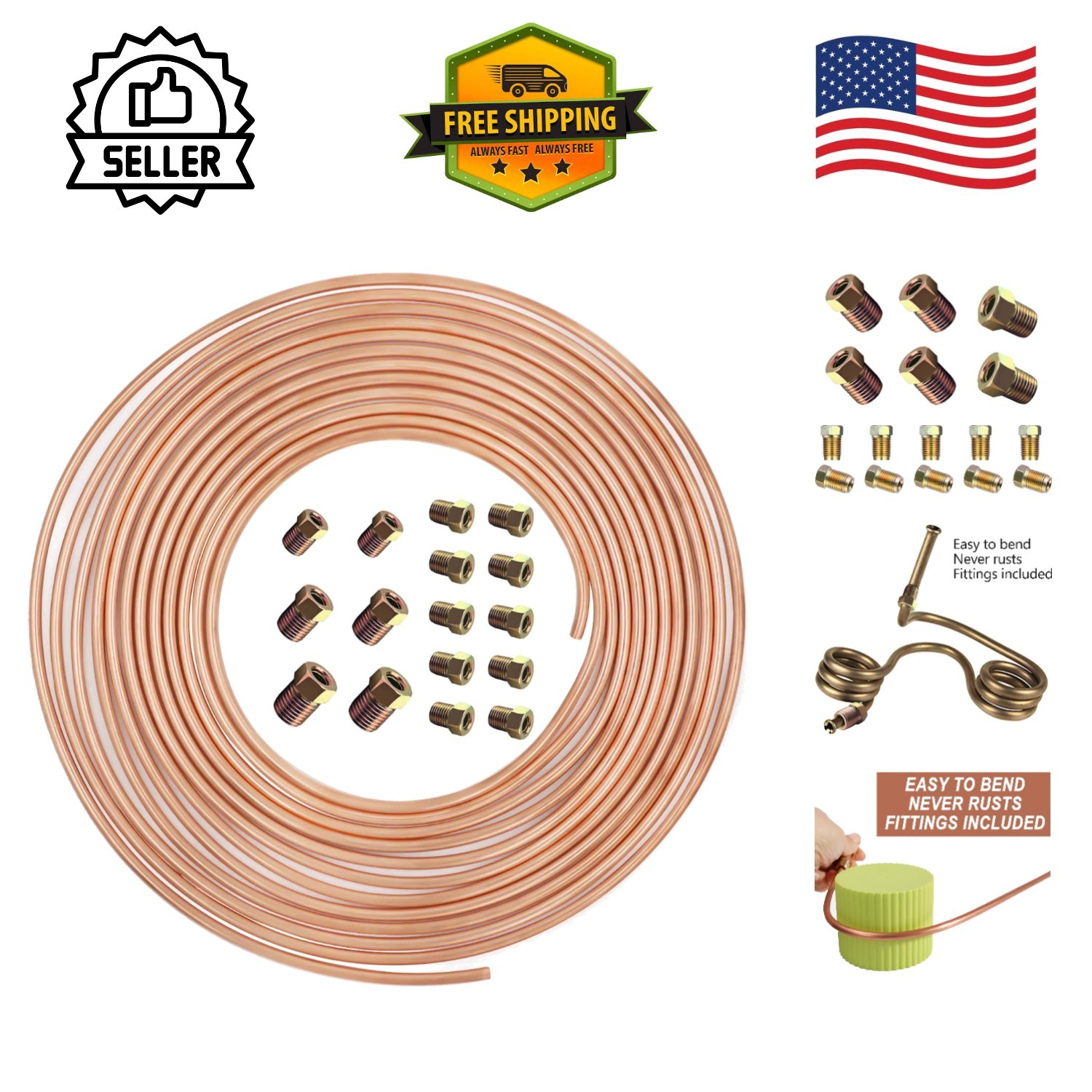 High Quality 25ft Brake Line Kit - Copper Alloy with Easy Installation Fittings