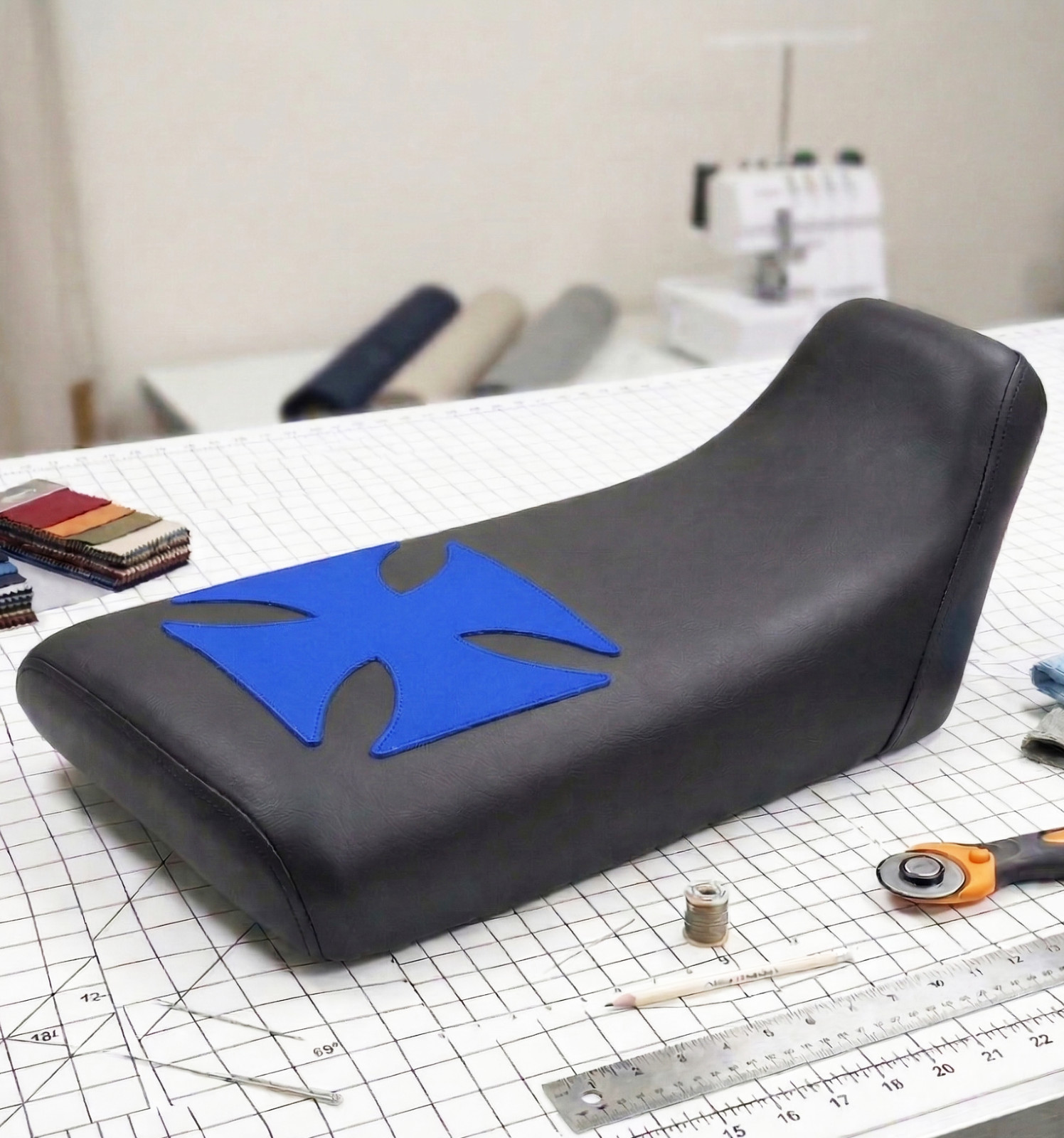 Honda TRX 200SX Seat Cover For 1986 To 1988 Models Blue Black Vinyl Seat Cover