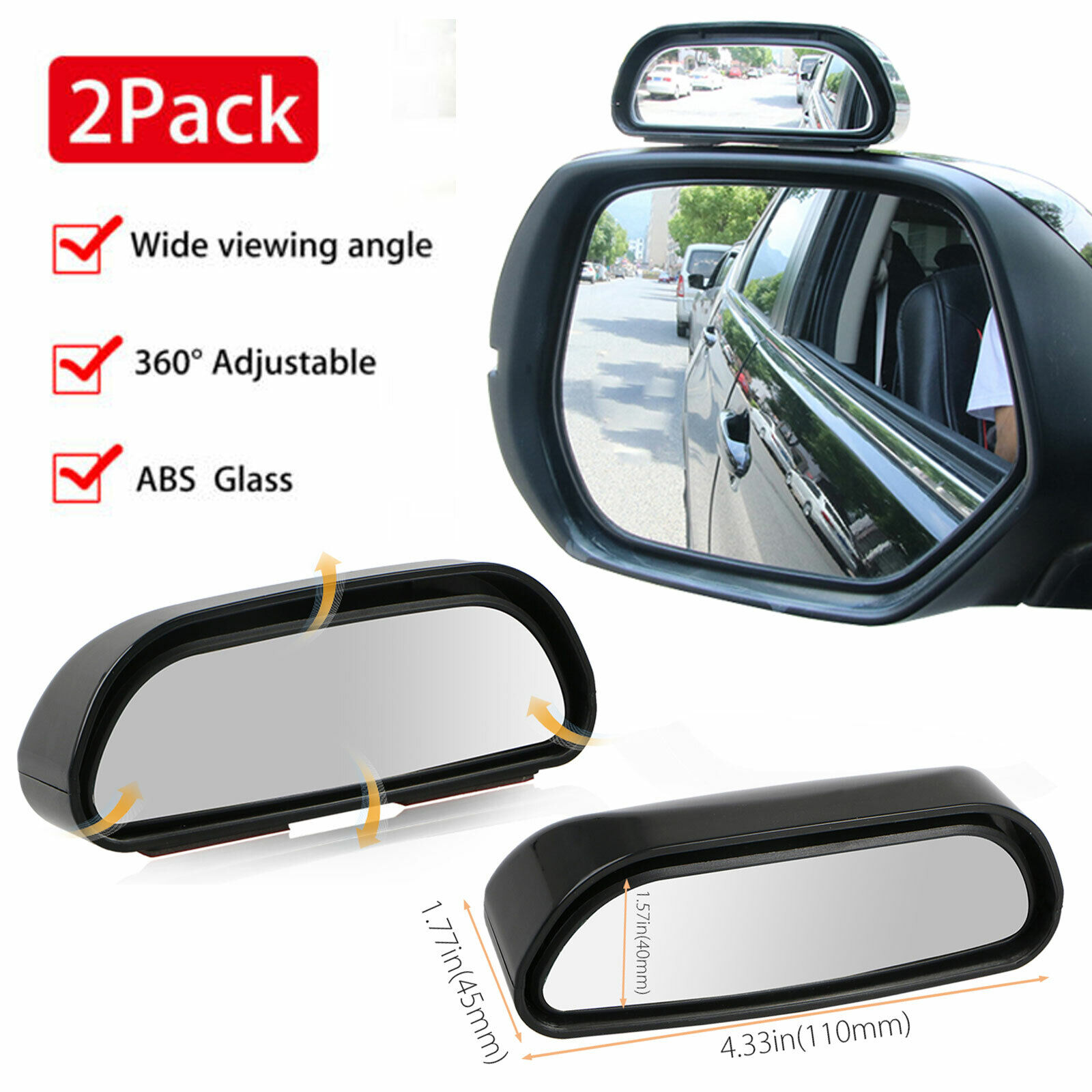 2PCS Universal Car Auto 360° Wide Angle Rear Side View Convex Blind Spot Mirror
