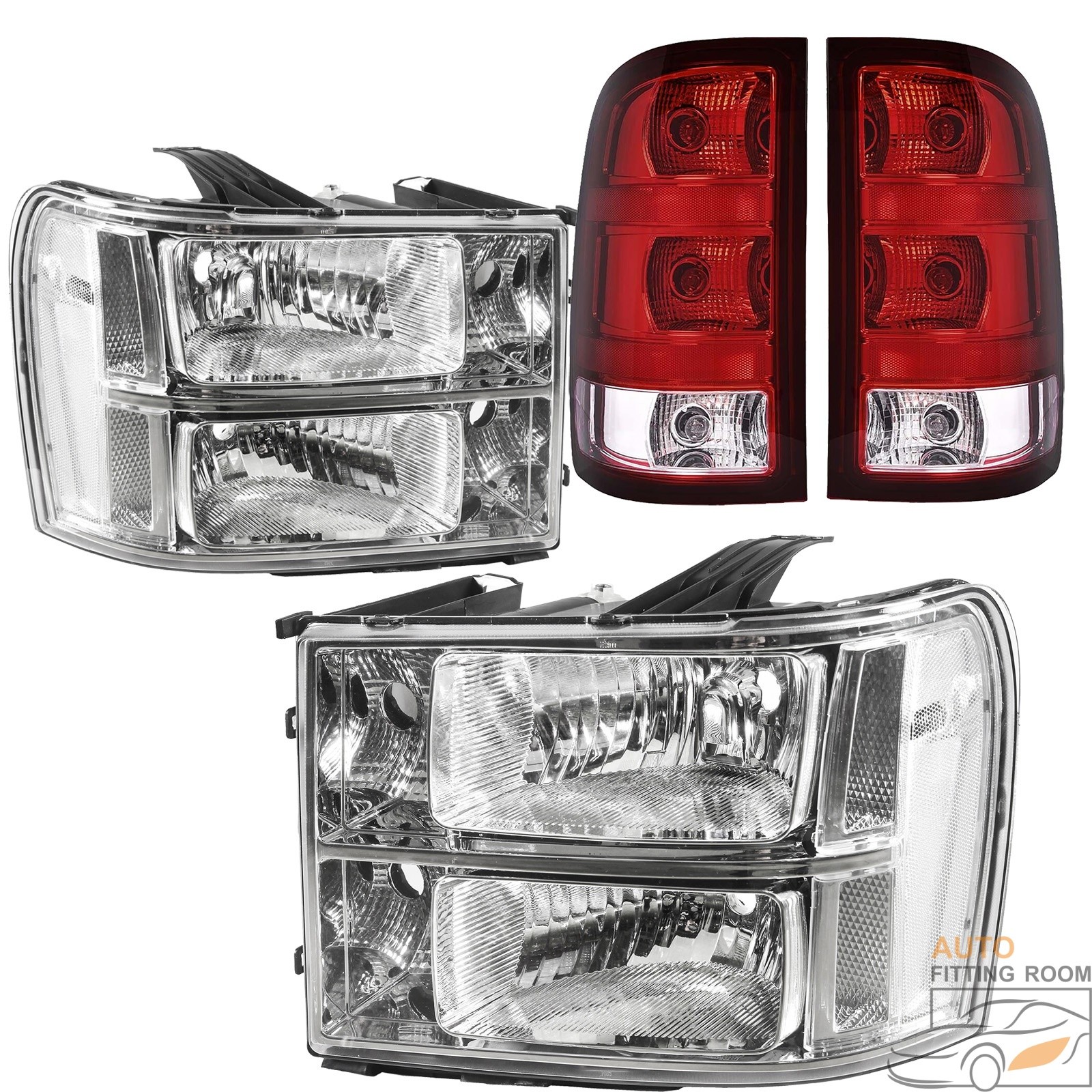 Headlight & Taillight For 2007-2013 GMC Sierra 1500 Chrome Housing White Corner