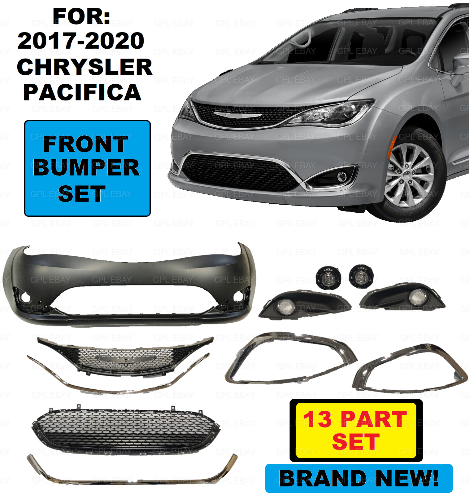 For 2017 2018 2019 2020 Chrysler Pacifica Front Bumper Assembly New FOG  GRILL