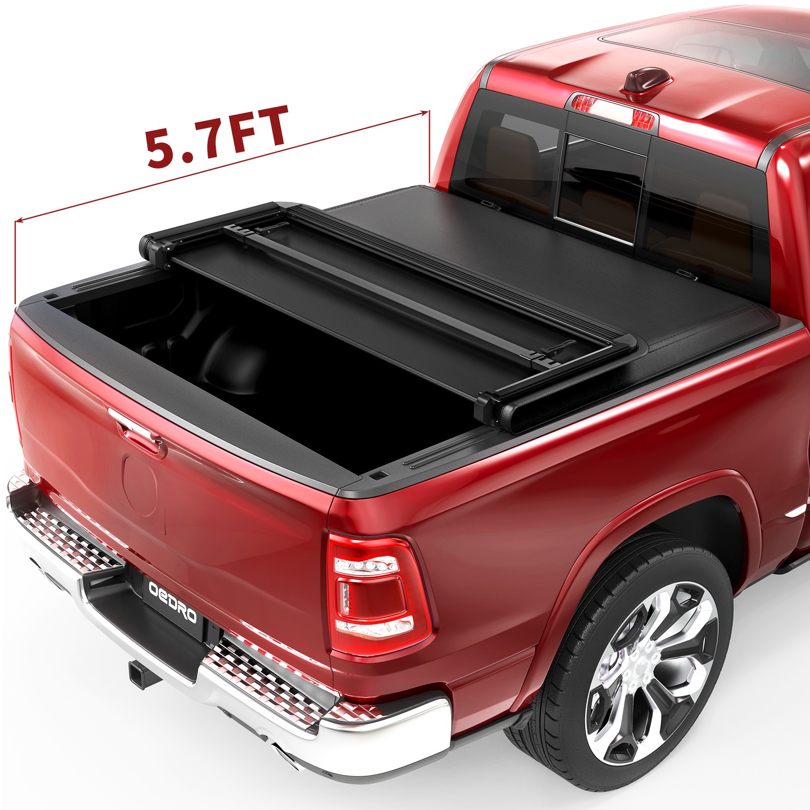 3-Fold 5.7ft Soft Tonneau Cover for 2009- 2026 Dodge Ram 1500 Crew Cab Truck Bed