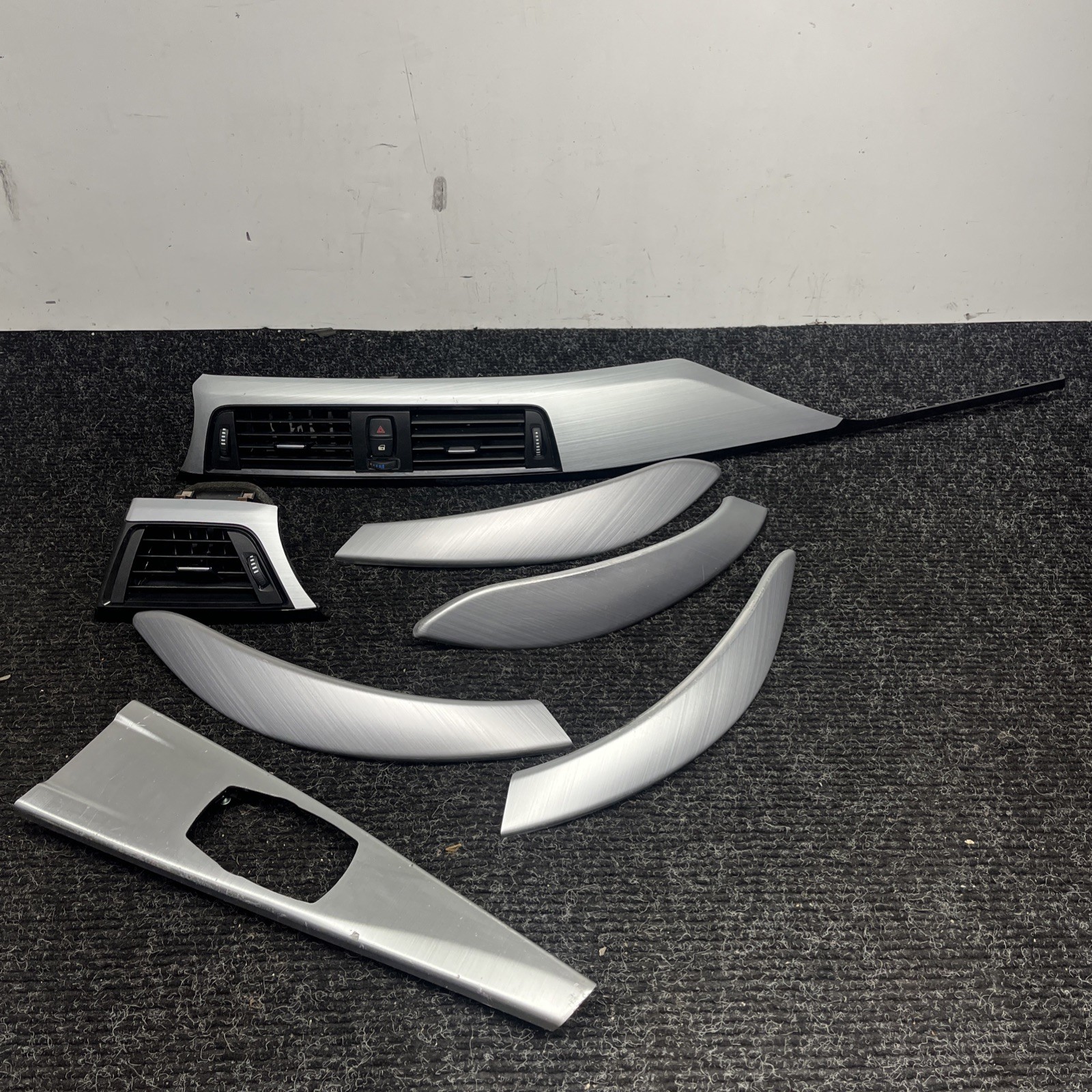☑️ 13-16 BMW F30 SEDAN BRUSHED ALUMINUM SILVER TRIM MOLDING DASH DOOR SET OEM