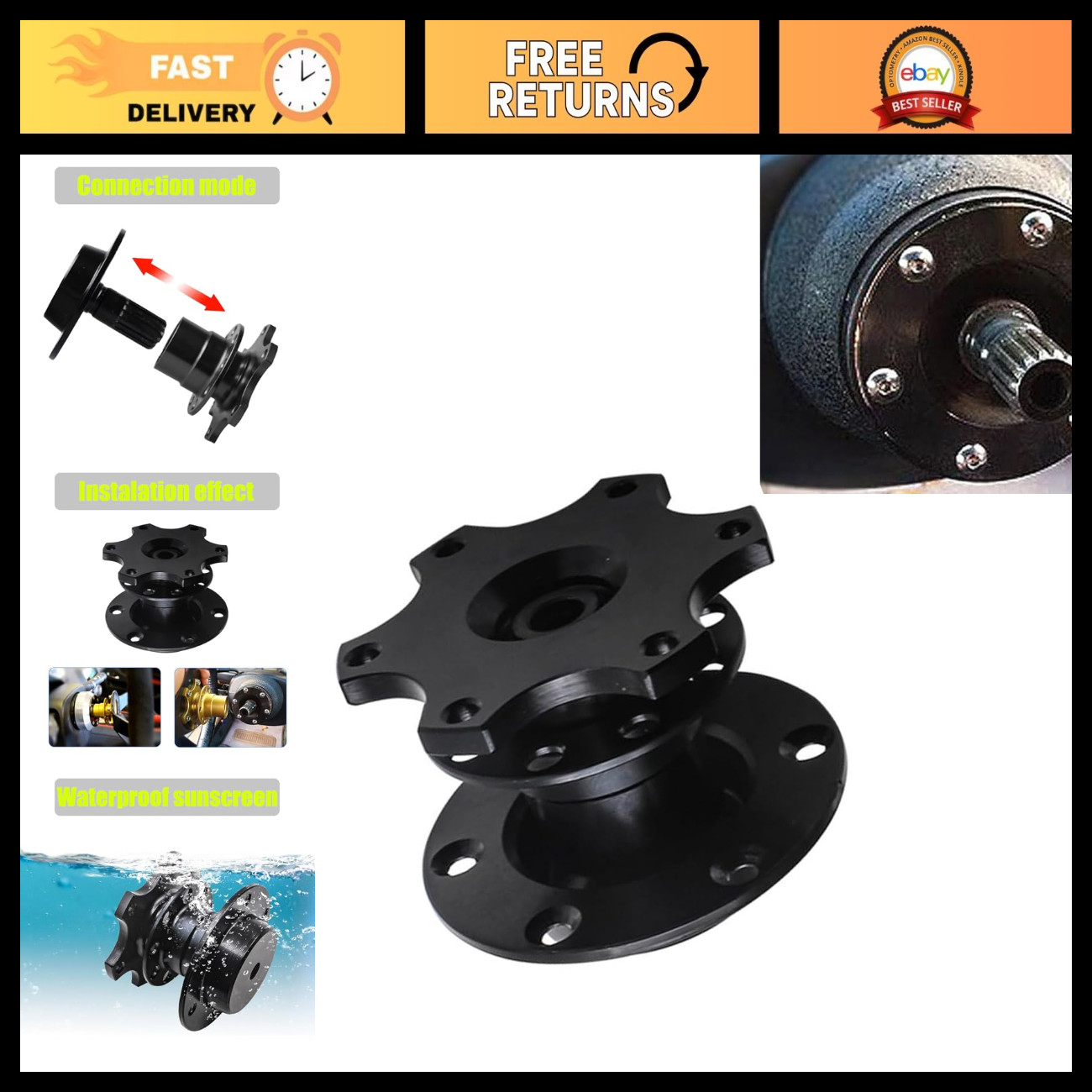 Universal 6 Hole Racing Steering Wheel Adapter, Quick Release Detachable Hub, Bl