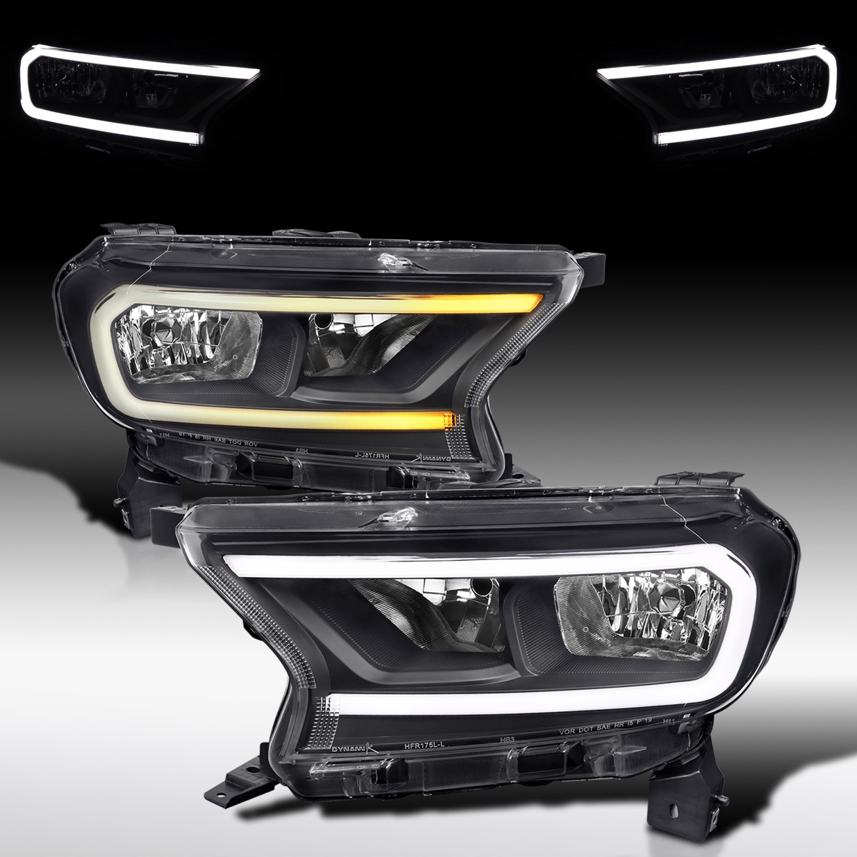 Fit 2019-23 Ford Ranger XL XLT Black Headlights Switchback LED Sequential Signal Fit 2019-23 Ford Ranger XL XLT Black Headlights Switchback LED Sequential Signal