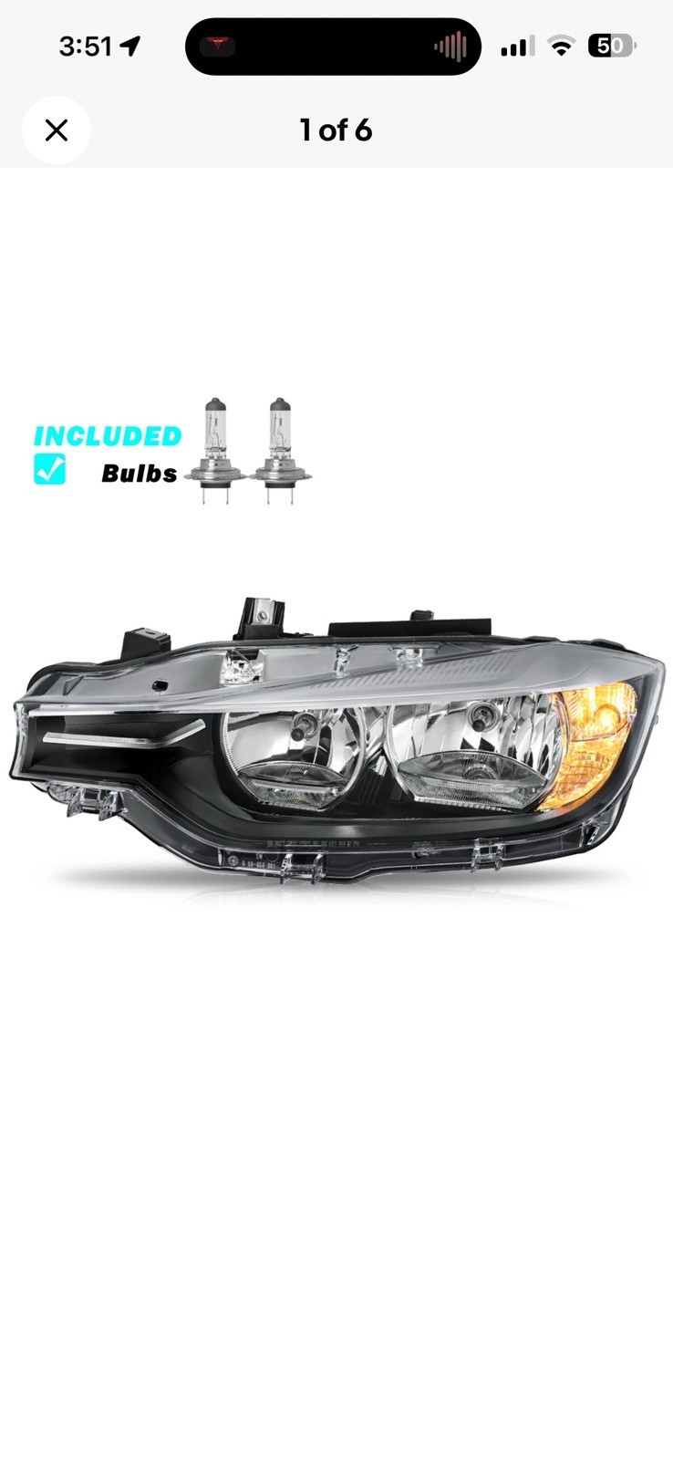 For 2016-2018 BMW 3 F35 SeriesHalogen Headlight Black LeftDriver Side