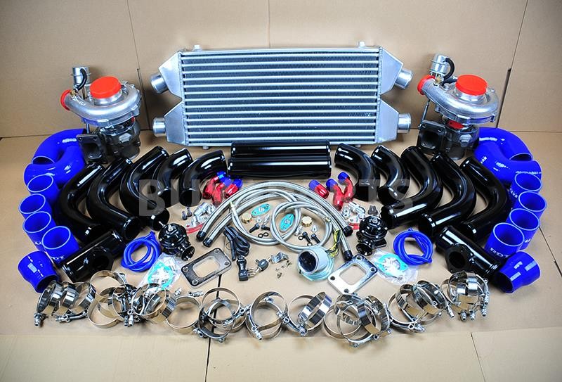 DIY TWIN TURBO KIT INTERCOOLER BLACK PIPE BLUE COUPLER for Inifinite G35 G37 V6
