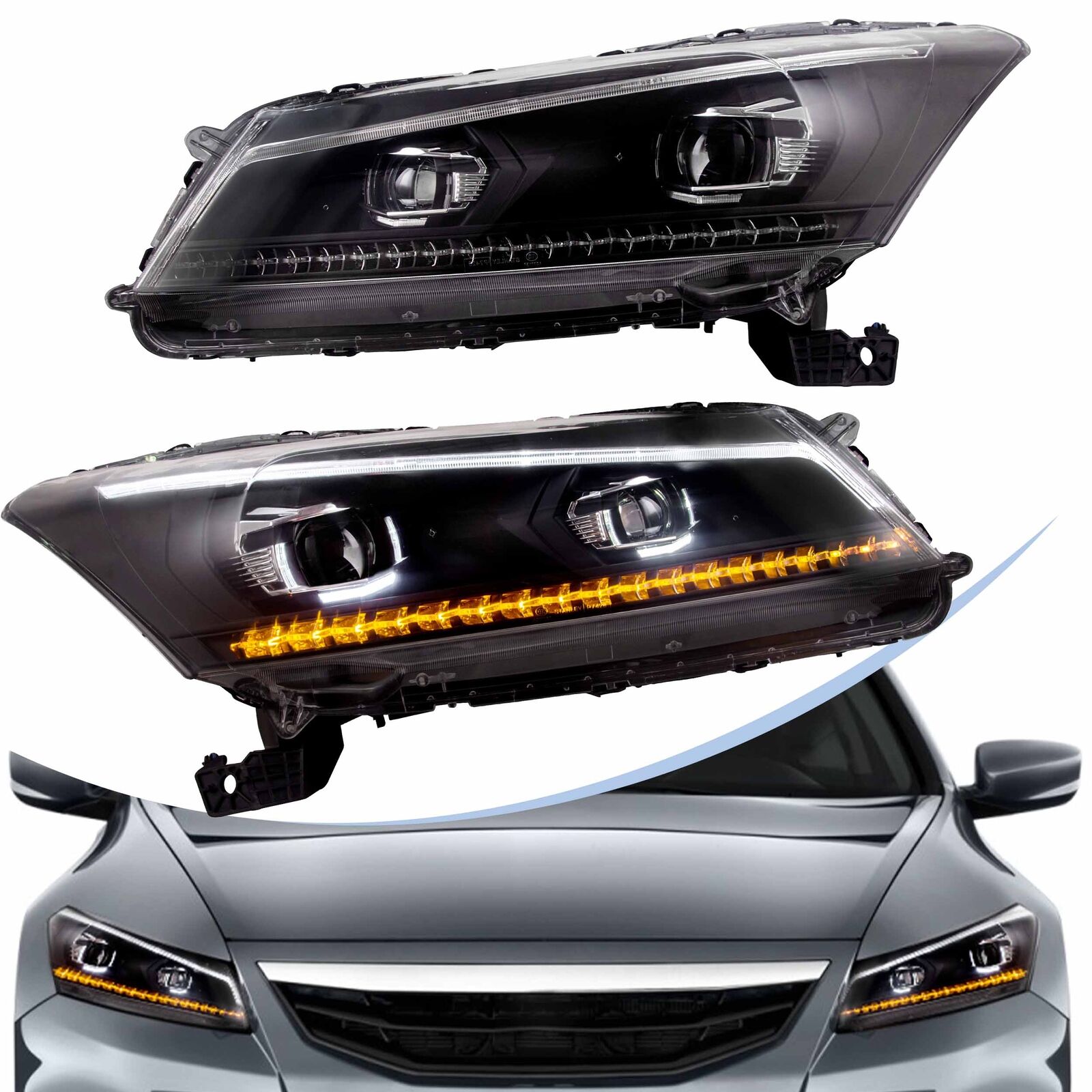 2x VLAND LED Headlights For 2008-2012 Honda Accord w/Sequential Trun Signal DRL