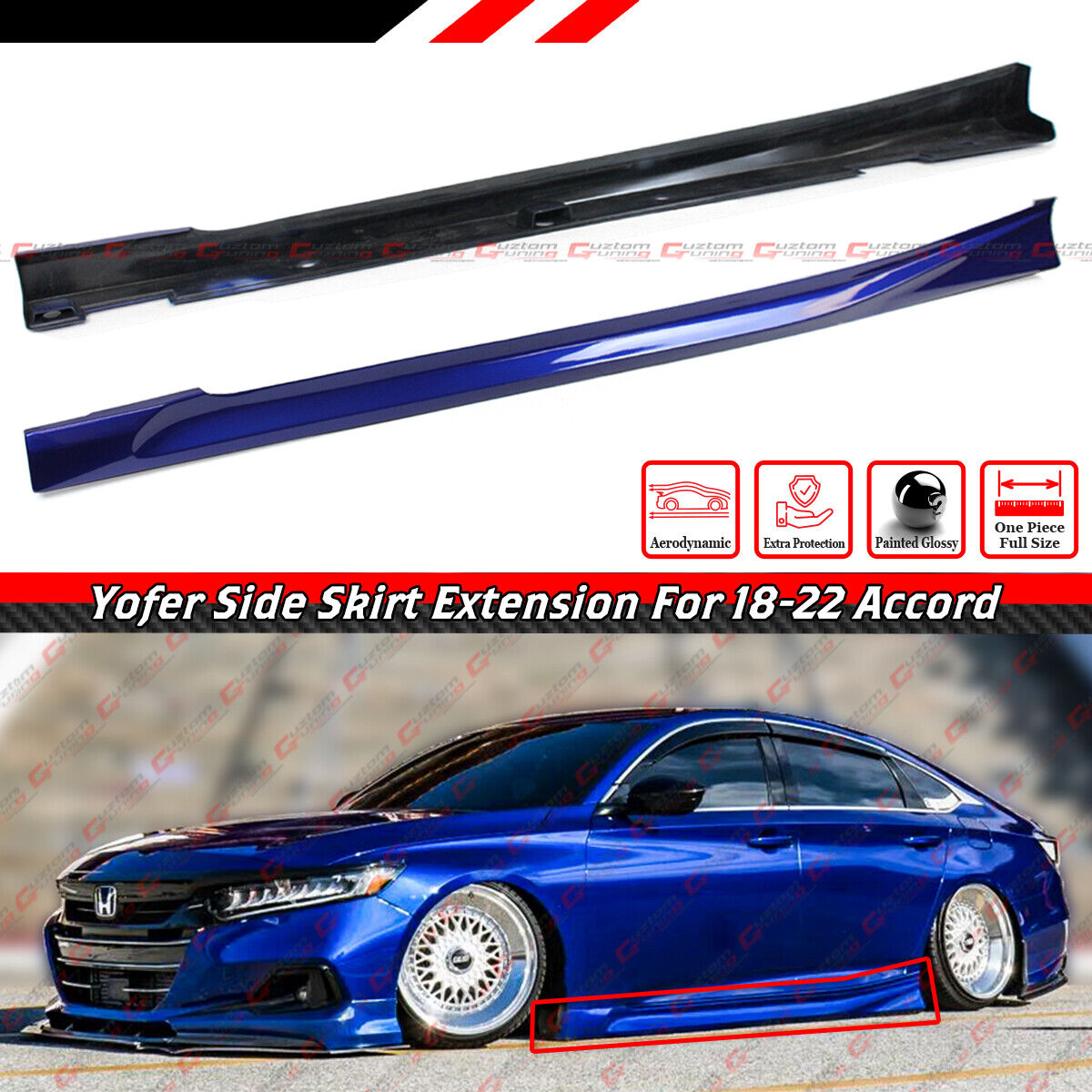 For 18-22 Honda Accord Yofer Still Night Pearl Blue Add-on Side Skirt Extensions