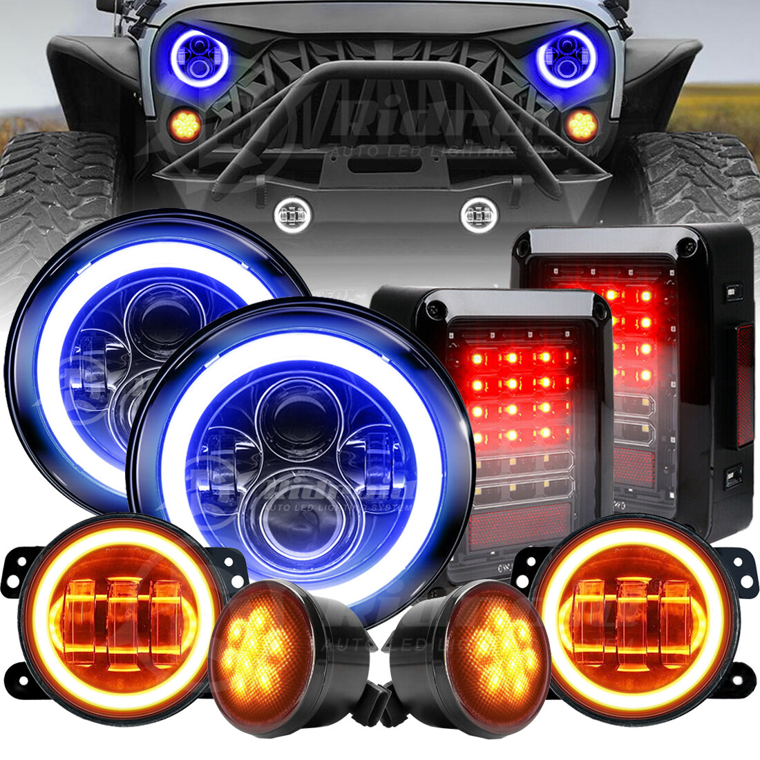 Blue Halo 7'' LED Headlights 4