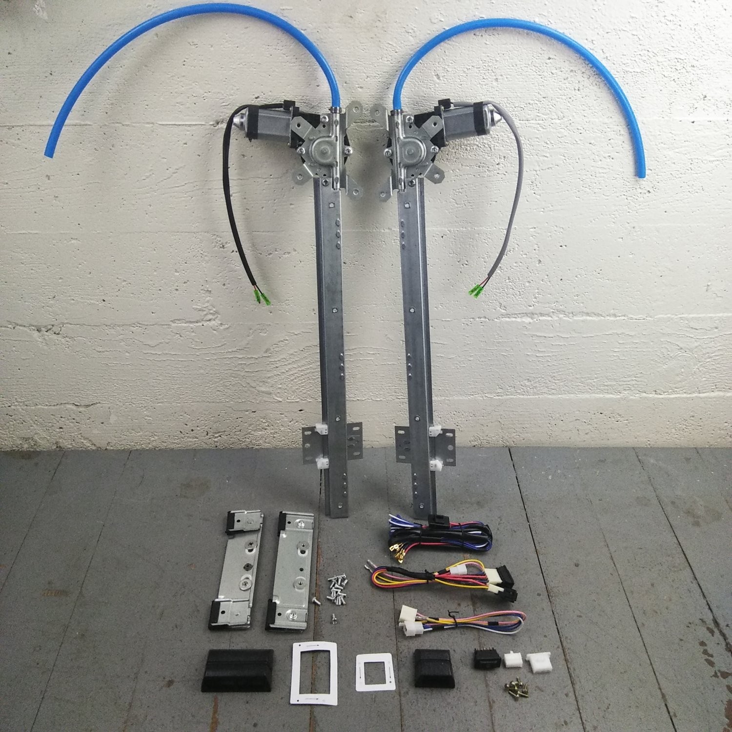 1931-50 Chevy Power Window Kit plug+play wiring harness cut-to-fit interior 12v