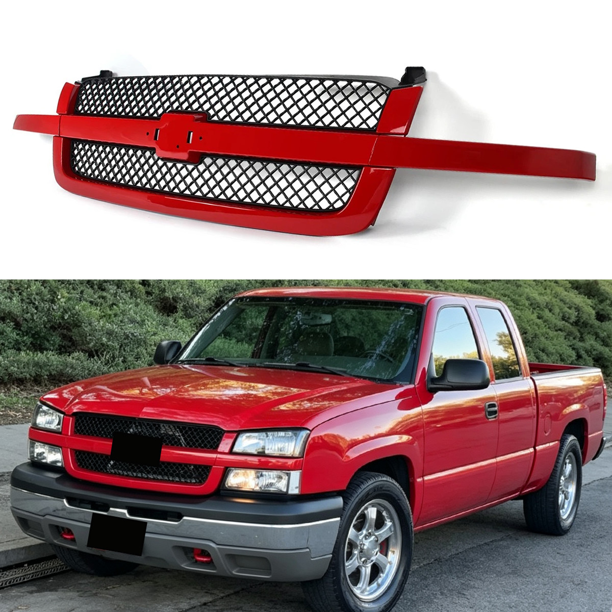 New Victory Red Grille Black Mesh Grill For 2003-2007 Chevrolet Silverado 1500