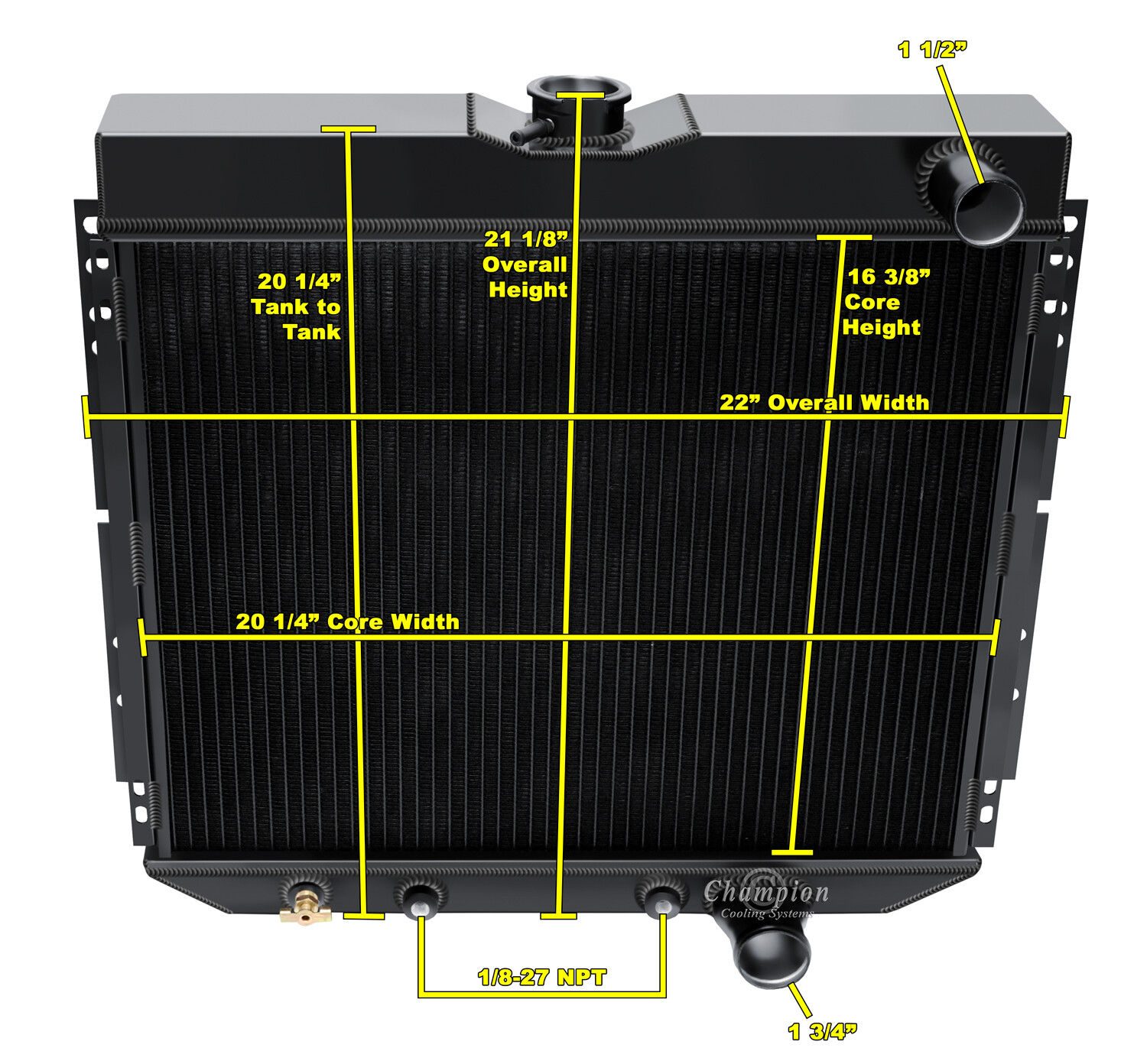 3 Row WR Champion Black Finish Radiator Lowhose Pass 20