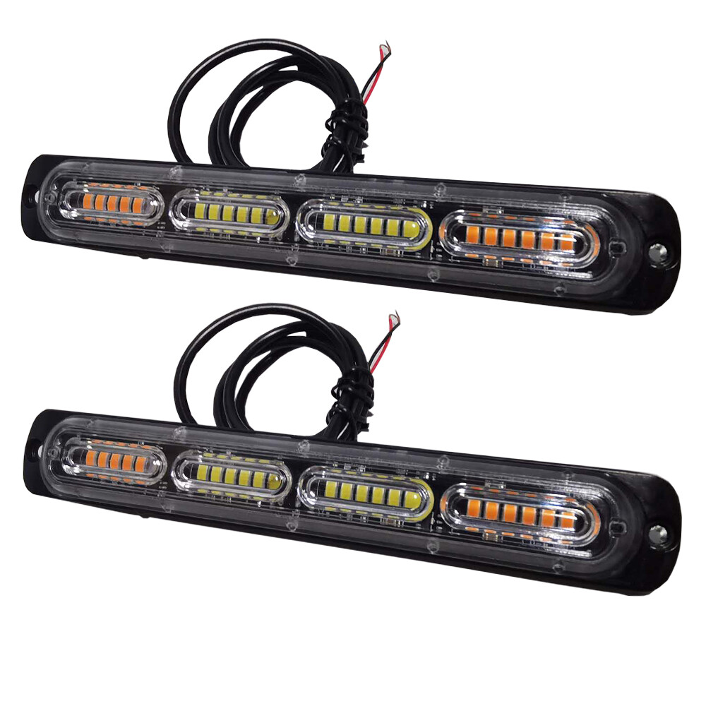 2pc Amber/White 24LED Car Truck Strobe Light Bar Flashing Indicator Runing Light