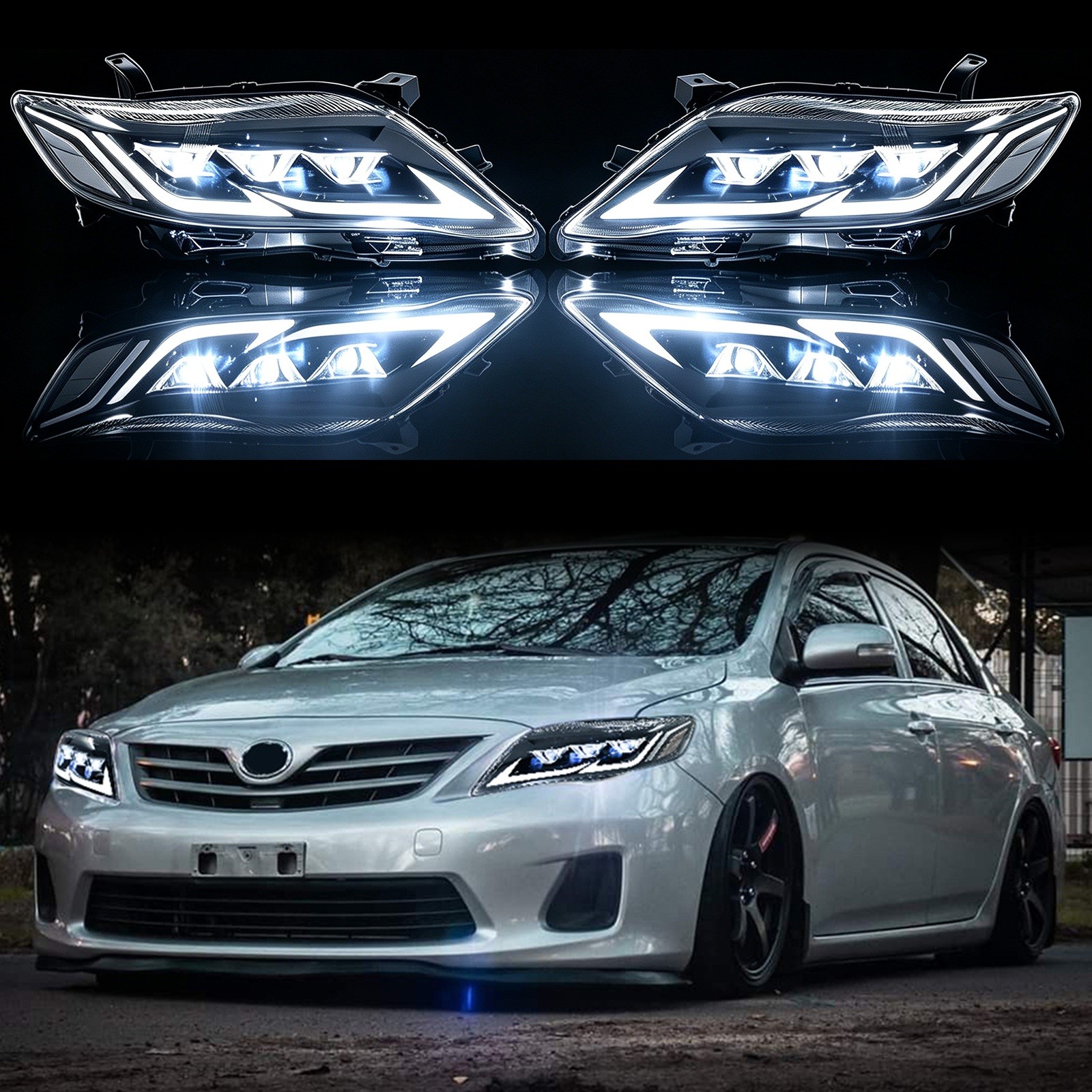 Pair For 2010 2011 Toyota Camry Sedan Full LED Sequential Headlights Assembly 2x