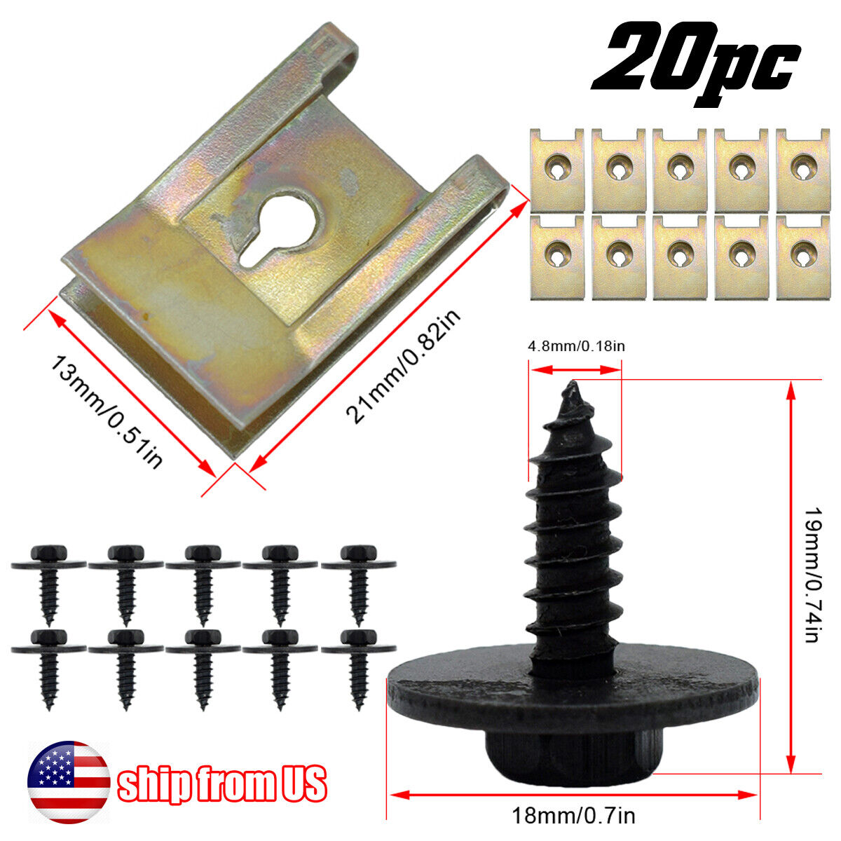 For BMW Self Tapping Tapper Screw Washer 4.8x19 mm 8mm HEX HEAD Mud Flap Clips