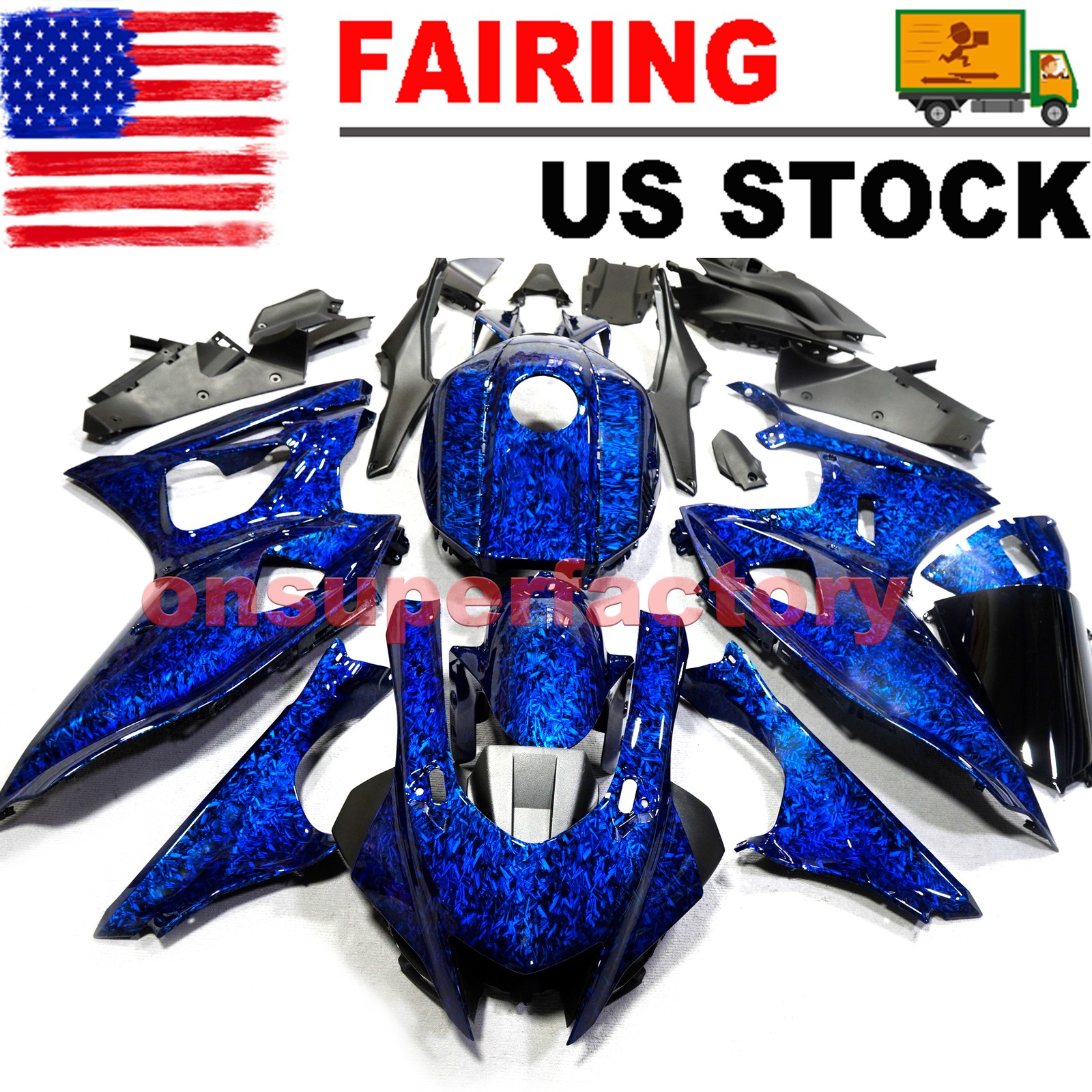 Blue Forged Carbon Fiber Injection Fairing Kit For Yamaha YZF R7 YZFR7 2021-2025