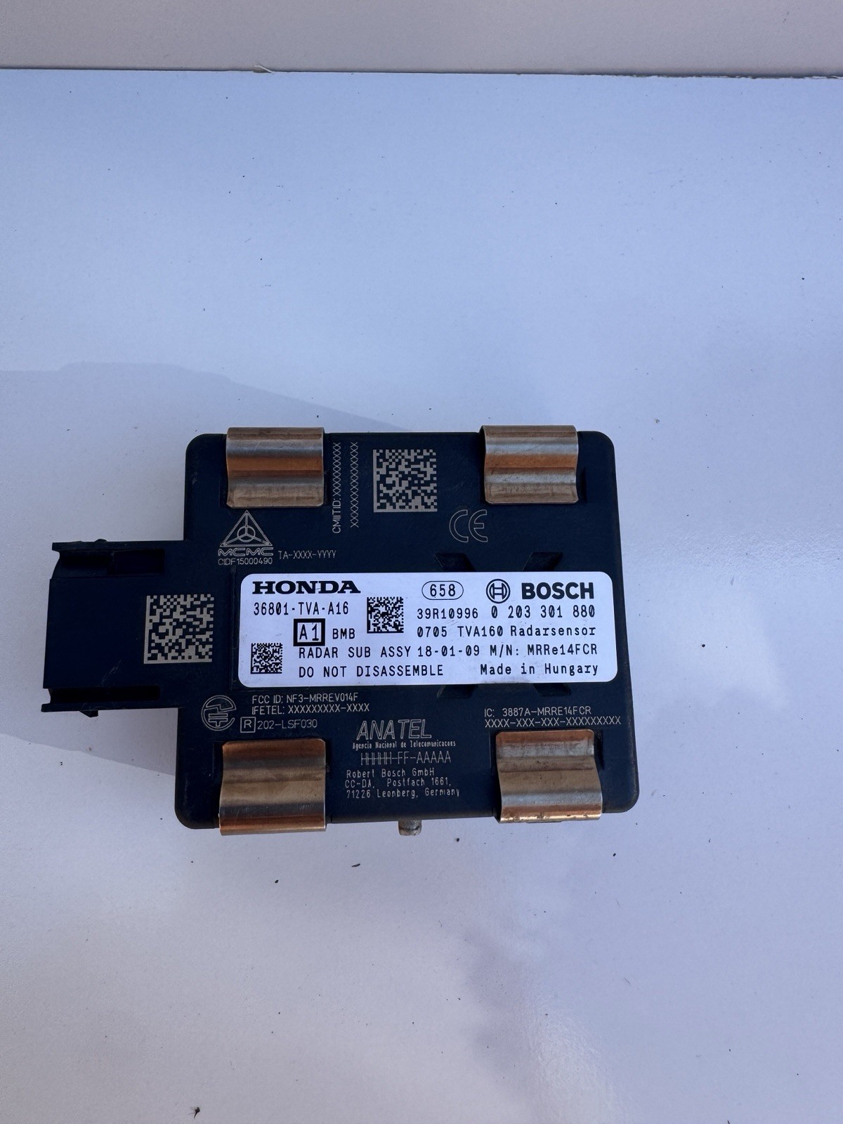 2018-2022 Honda Accord Cruise Control Distance Radar Sensor 36801-TVA-A16 OEM 2018-2022 Honda Accord Cruise Control Distance Radar Sensor 36801-TVA-A16 OEM