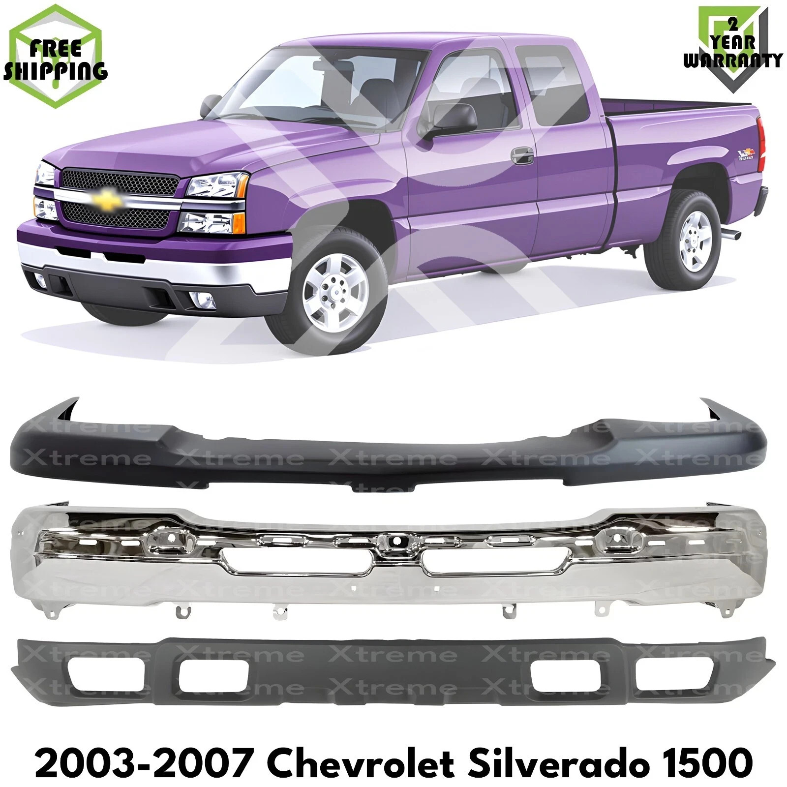Front Bumper Chrome Steel & Valance Kit For 2003-2006 Chevrolet Silverado 1500