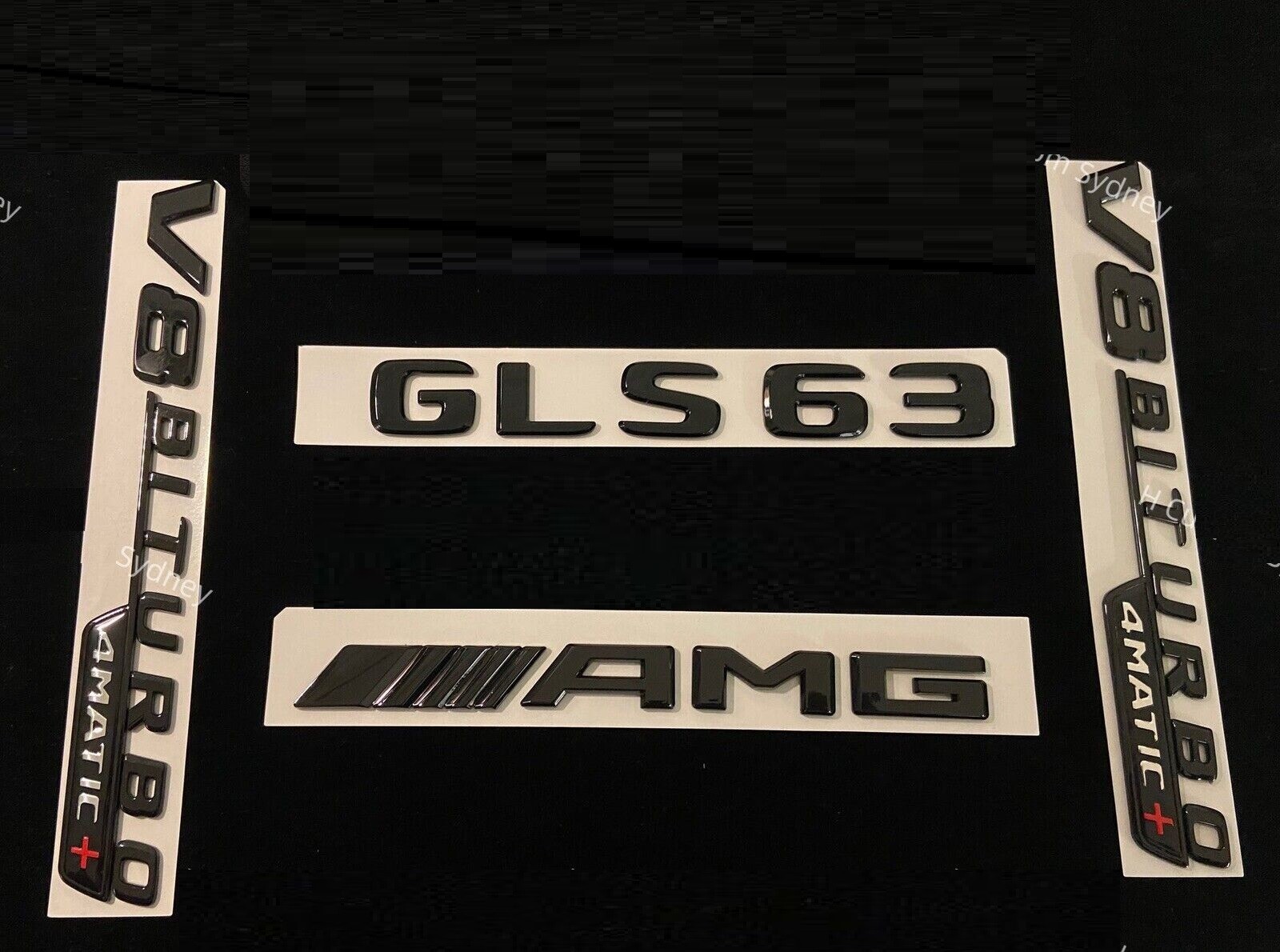 For Mercedes-Benz GLS63 AMG V8 BITURBO 4MATIC+ Rear Trunk Emblem Badge Set Black For Mercedes-Benz GLS63 AMG V8 BITURBO 4MATIC+ Rear Trunk Emblem Badge Set Black
