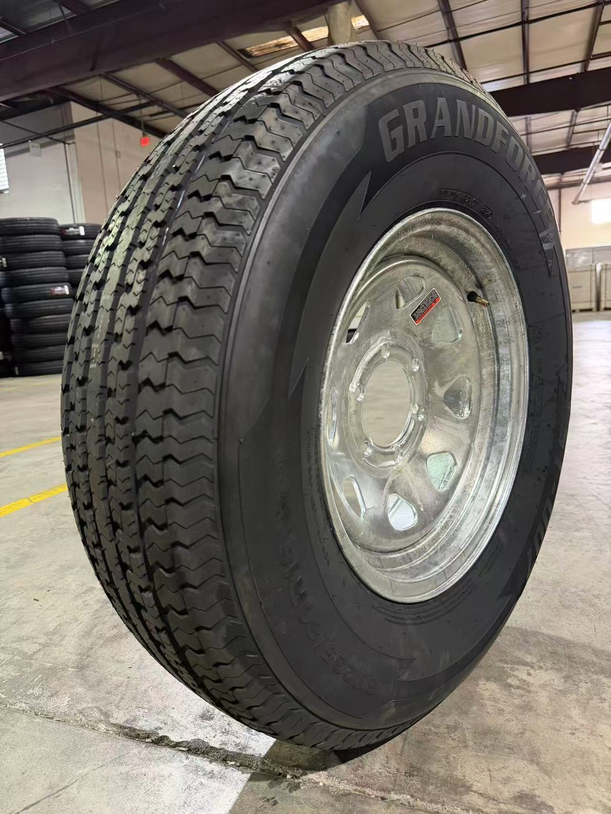 4PCS GRANDFORCE Trailer Tires ST225/75R15 on 15x6 6x5.5 Galvanized Spoke Wheels