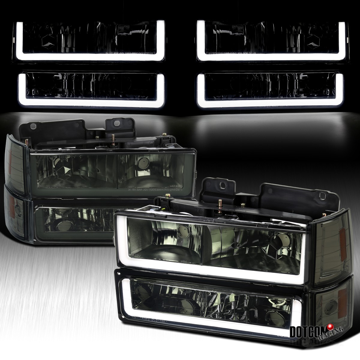Smoke Fits 94-98 GMC C/K Suburban Sierra Yukon LED Tube Headlights+Corner Lamps