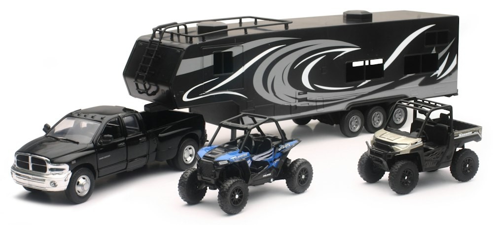 New Ray Toys Replica Dodge Ram Dually & Toy Hauler with Polaris UTVs 37046