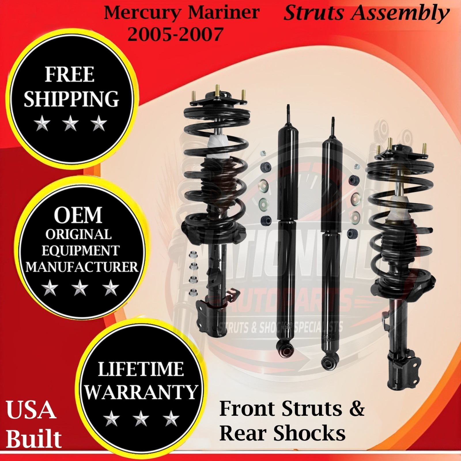 Monroe Front Struts & Rear Shocks For 2005-2007 Mercury Mariner, Mazda Tribute