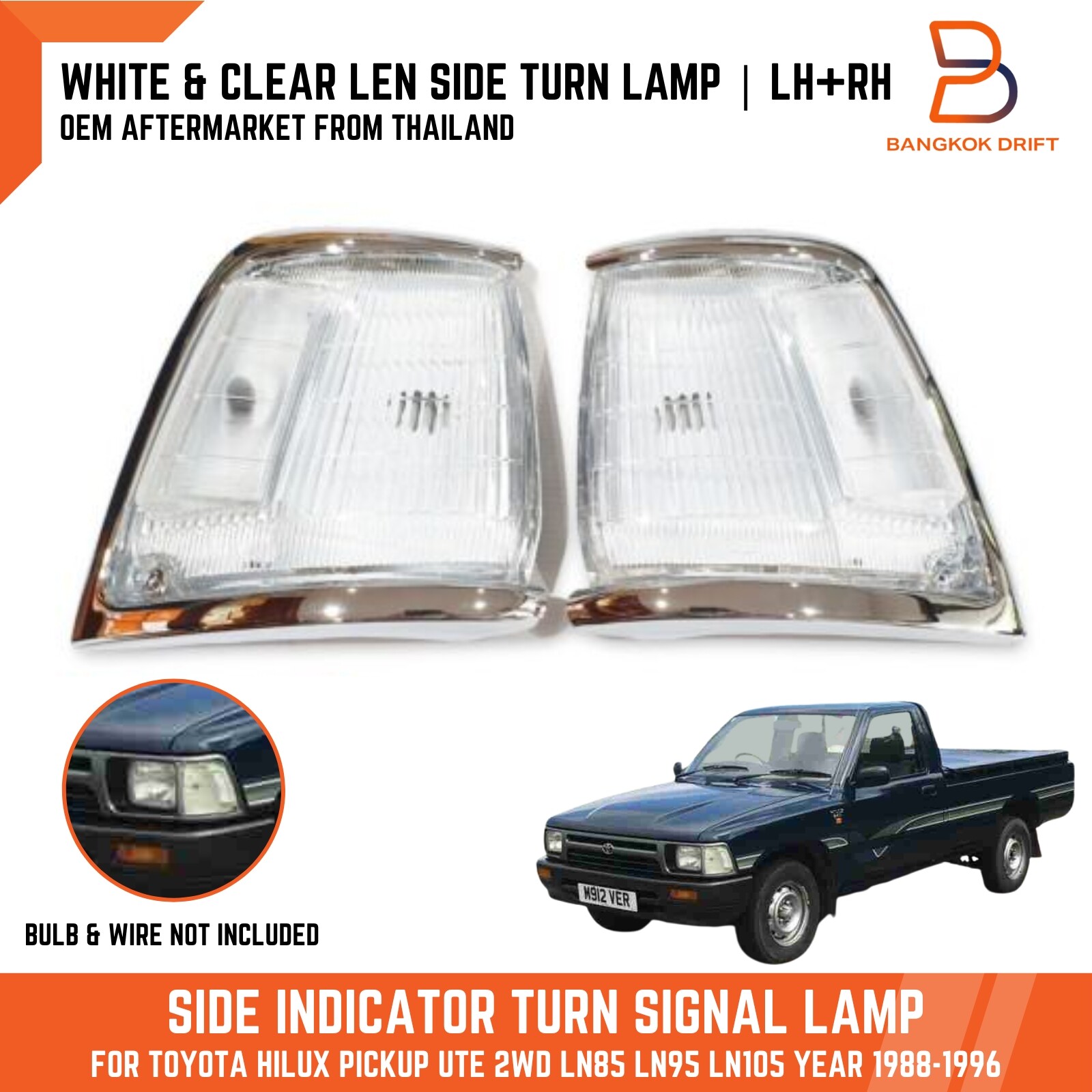 Chrome Clear Corner Turn Signal Lights Pair Fits Toyota Pickup 2WD 1989-1995