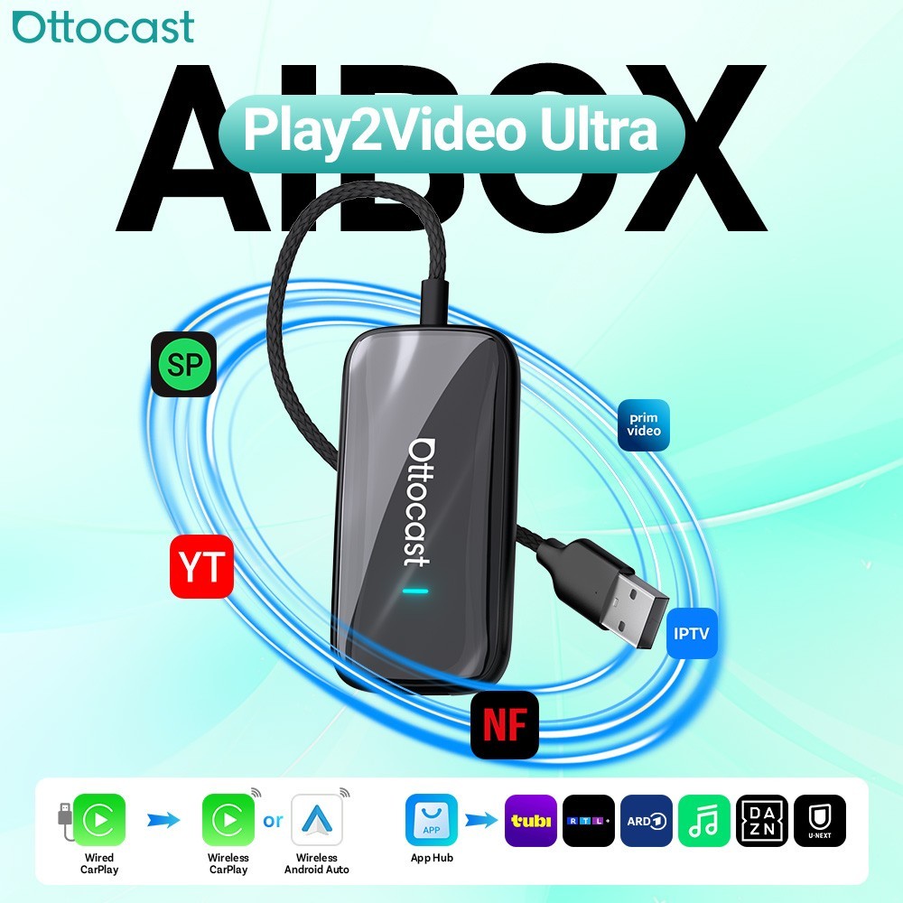 2026 Ottocast Ultra AI box Wireless CarPlay AndroidAuto Video Dongle Netflix 32G
