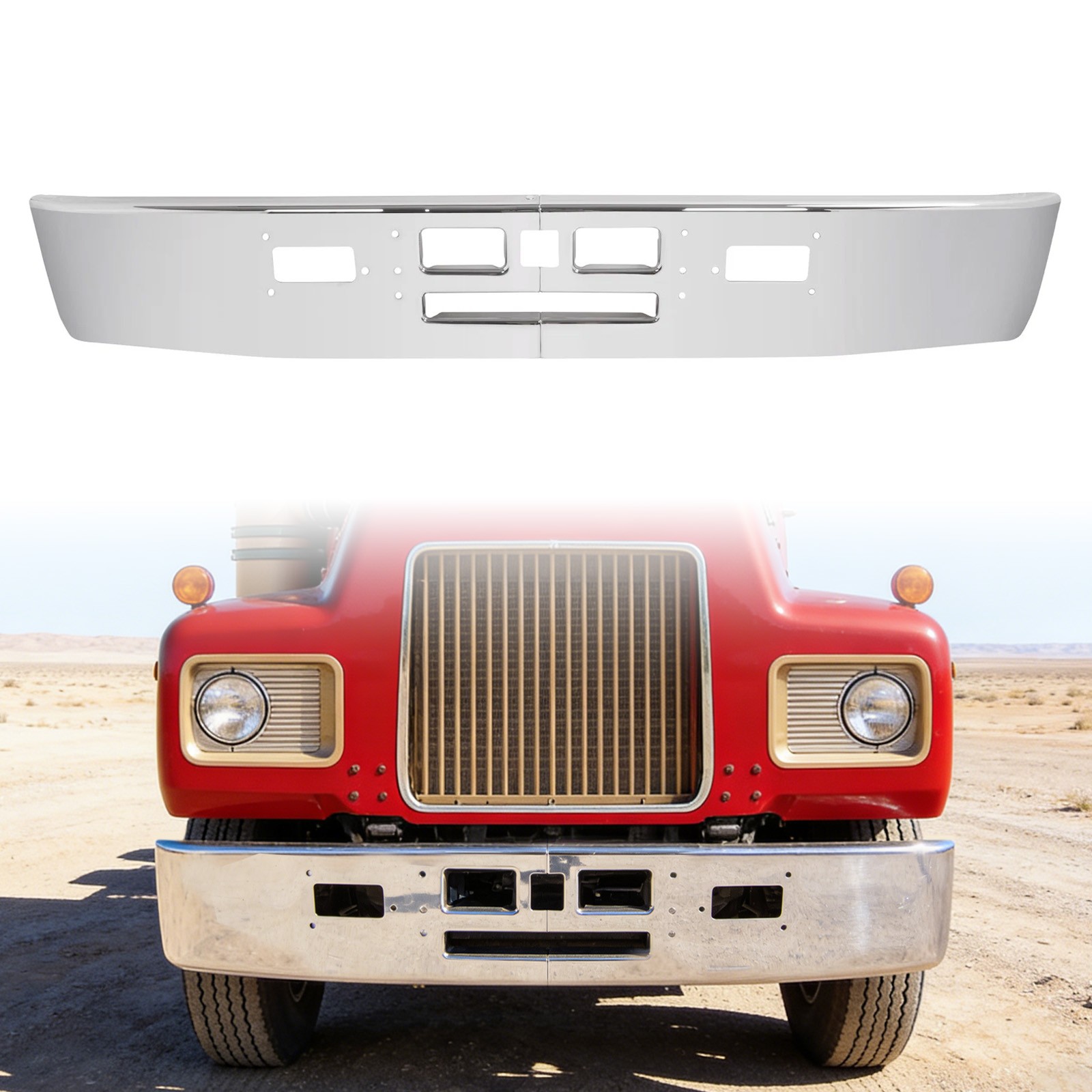 For Mack R600 R700 Models 82-91 2PCS Steel Split Front Bumper Assembly Chrome