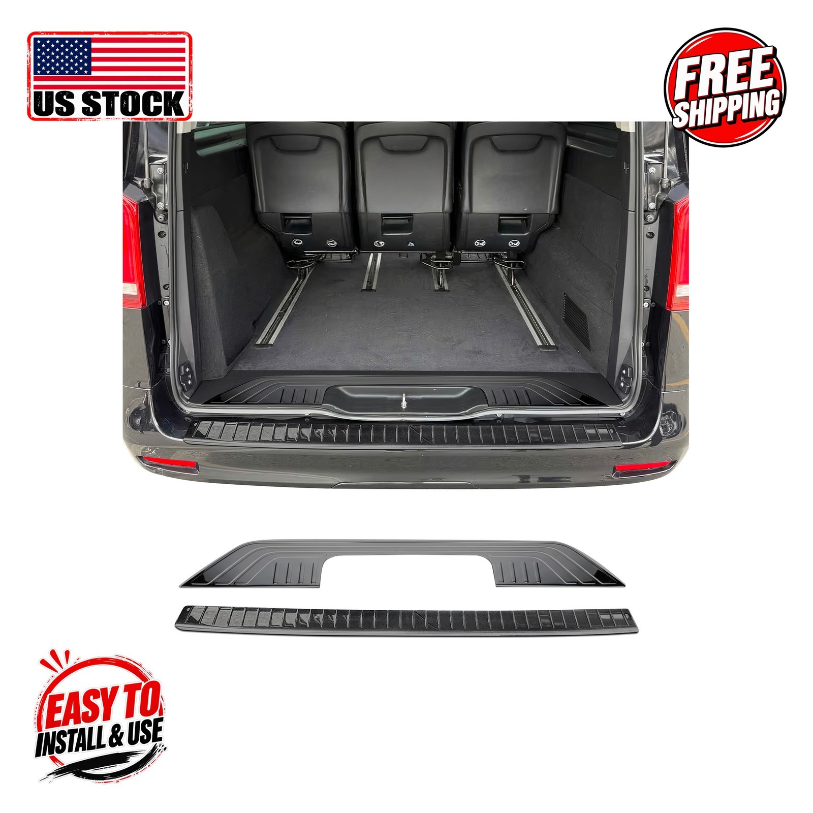 MERCEDES VITO W447 2014+ Rear Bumper Sill Cover & Trunk Sill Cover SS Gloss Dark