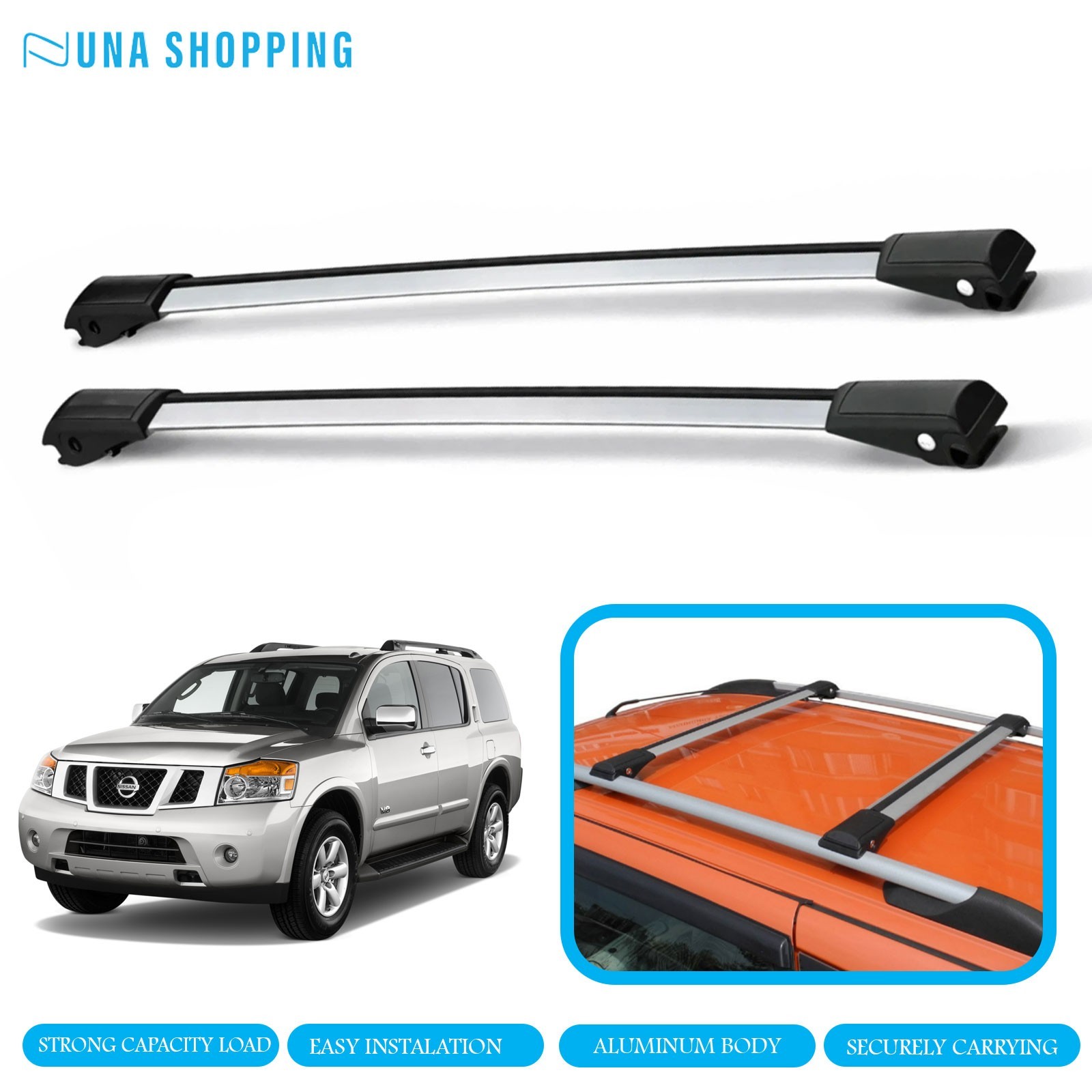 Nissan Armada MK1 2004–2016 for Roof Rack Cross Bars Silver Raised Rails Pair 2X