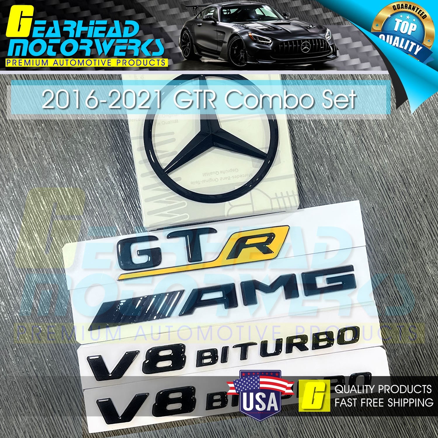AMG GTR Star Emblem V8 BiTurbo Combo Set Badge For Mercedes Benz R190 C190