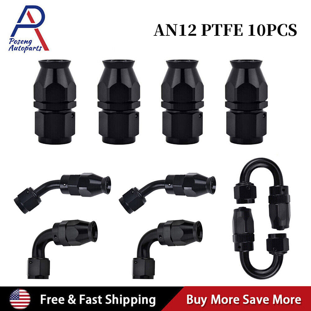 10PACK AN12 12AN PTFE Teflon Hose End Fitting Adapter Kit E85 Oil Fuel Gas Line