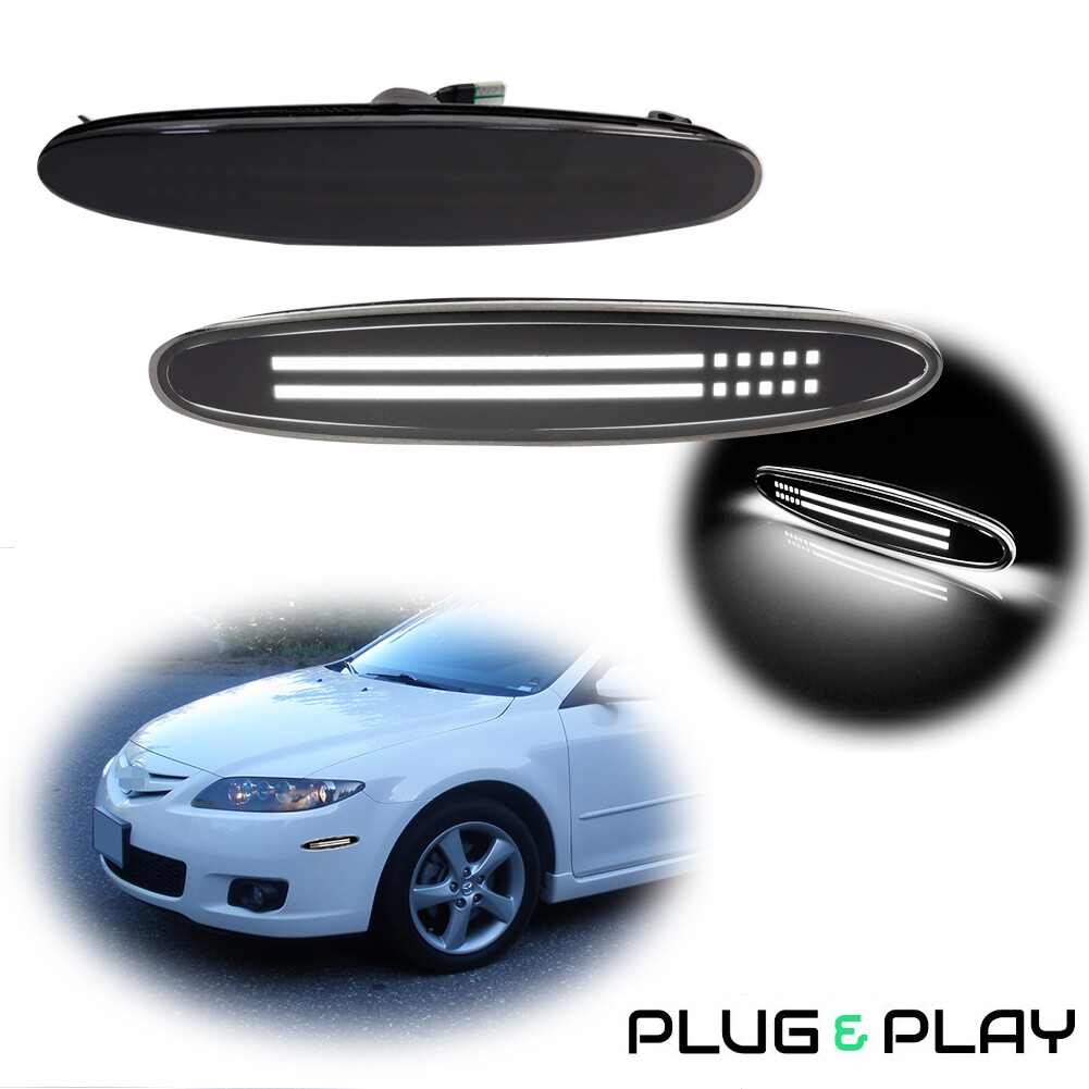 For 2003-08 Mazda 6 Smoked Lens White LED Front Fender Side Marker Signal Lights