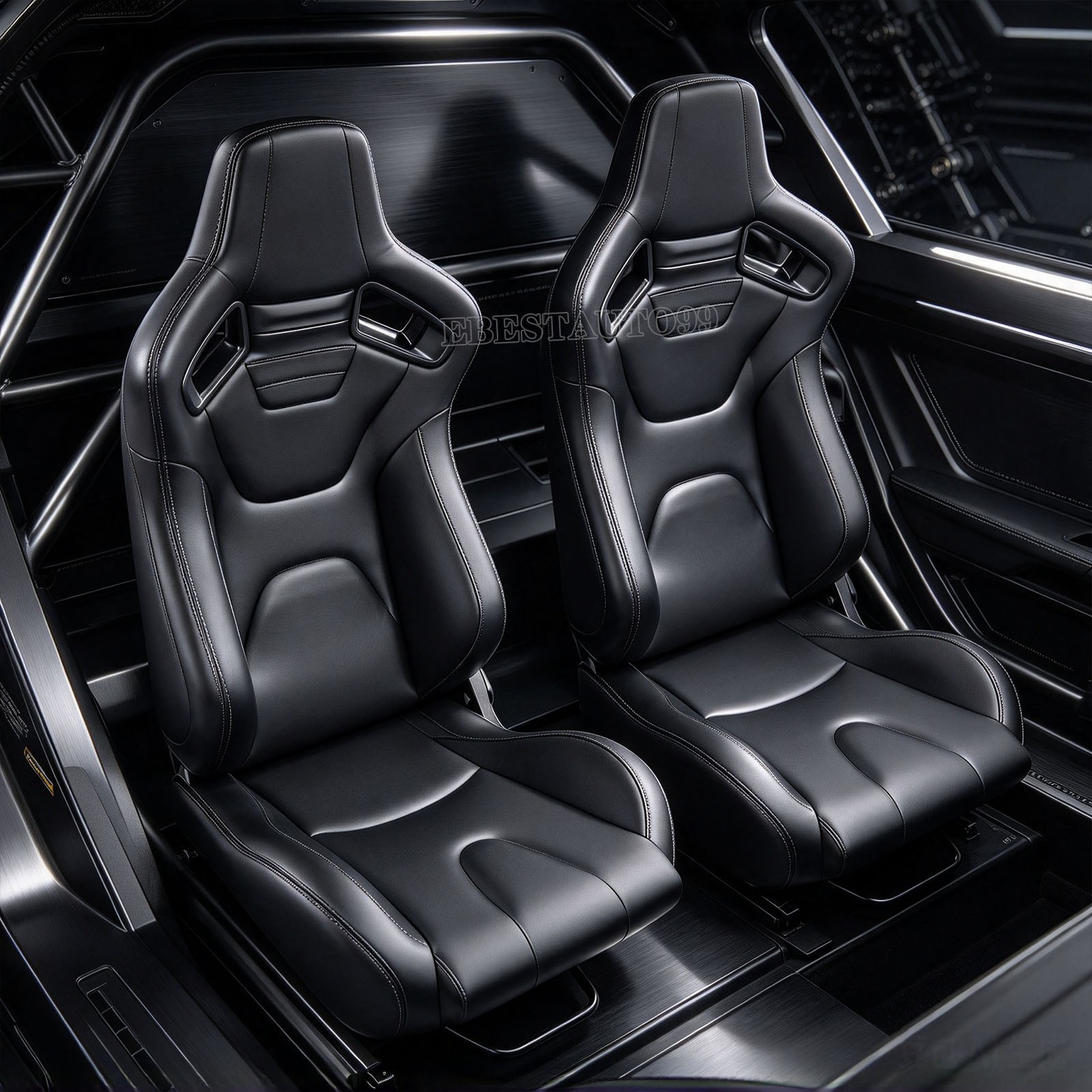 Universal PVC Leather Reclinable Black Racing Seats Car Seats Pair ,Black Stitch