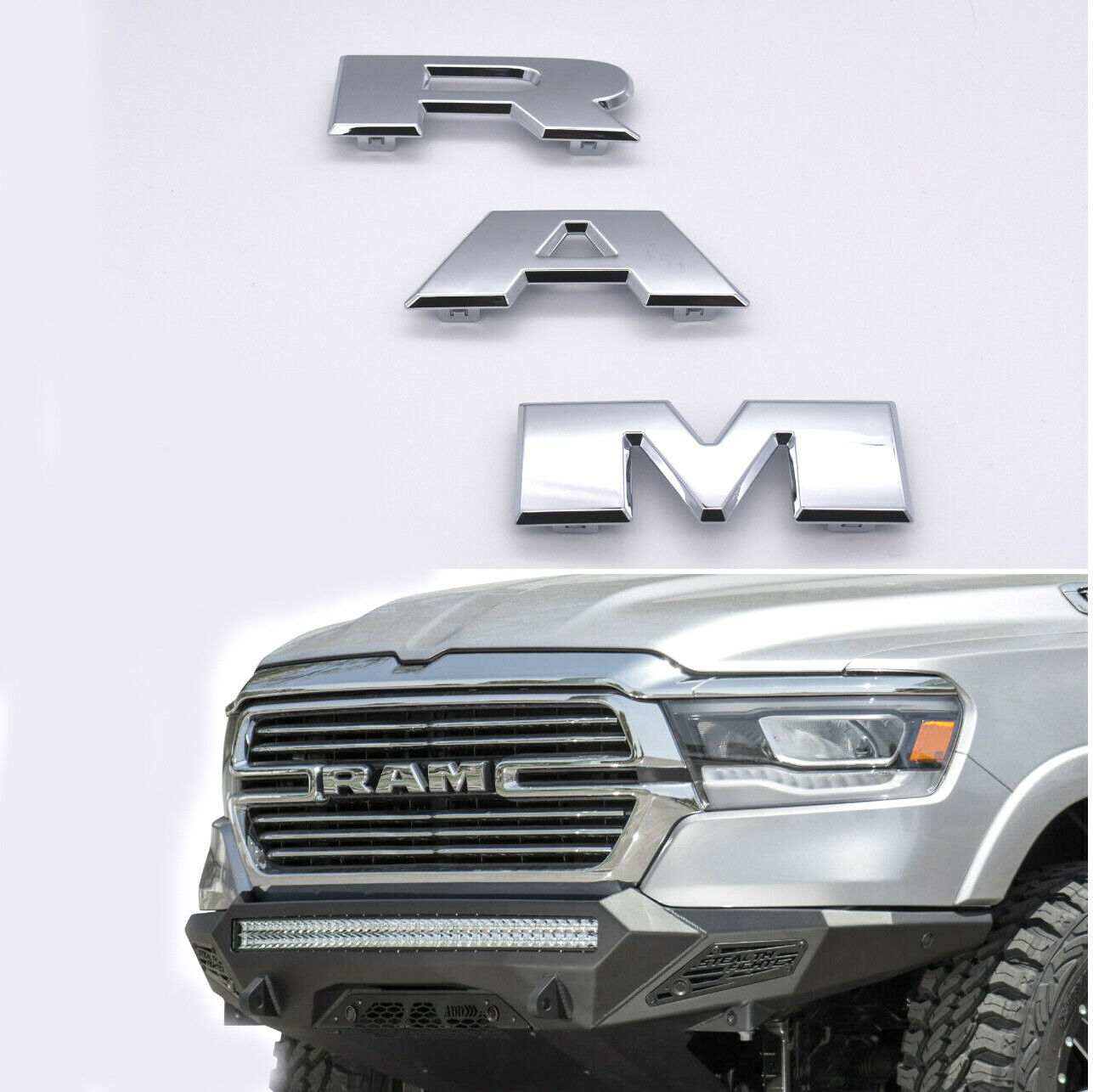 1x OEM RAM Grille Emblem Front Nameplate Badge 2019-2024 RAM 1500 Chrome L1