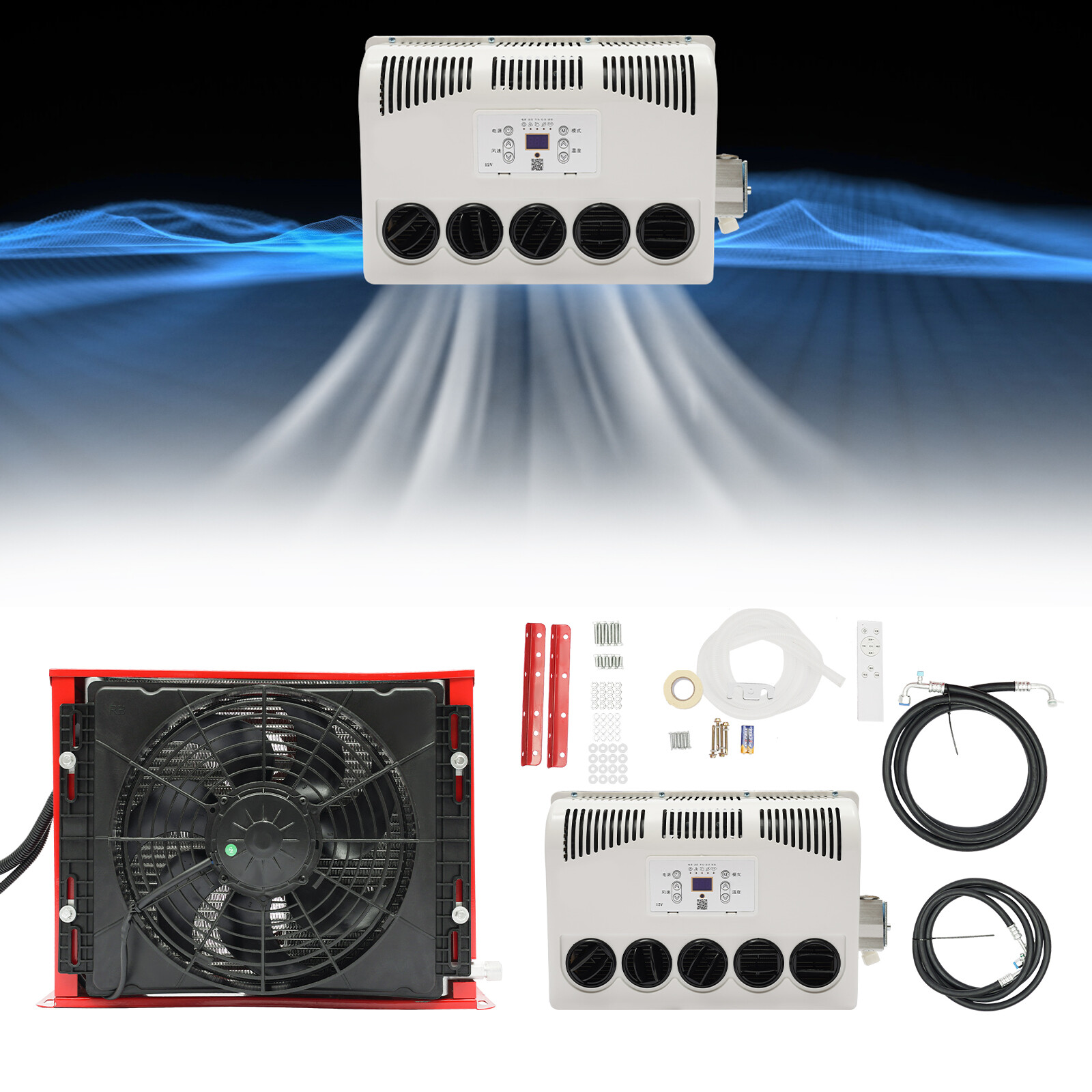 12V 11000 BTU Truck Cab AC Air Conditioner Split For Semi Trucks Bus RV Caravan