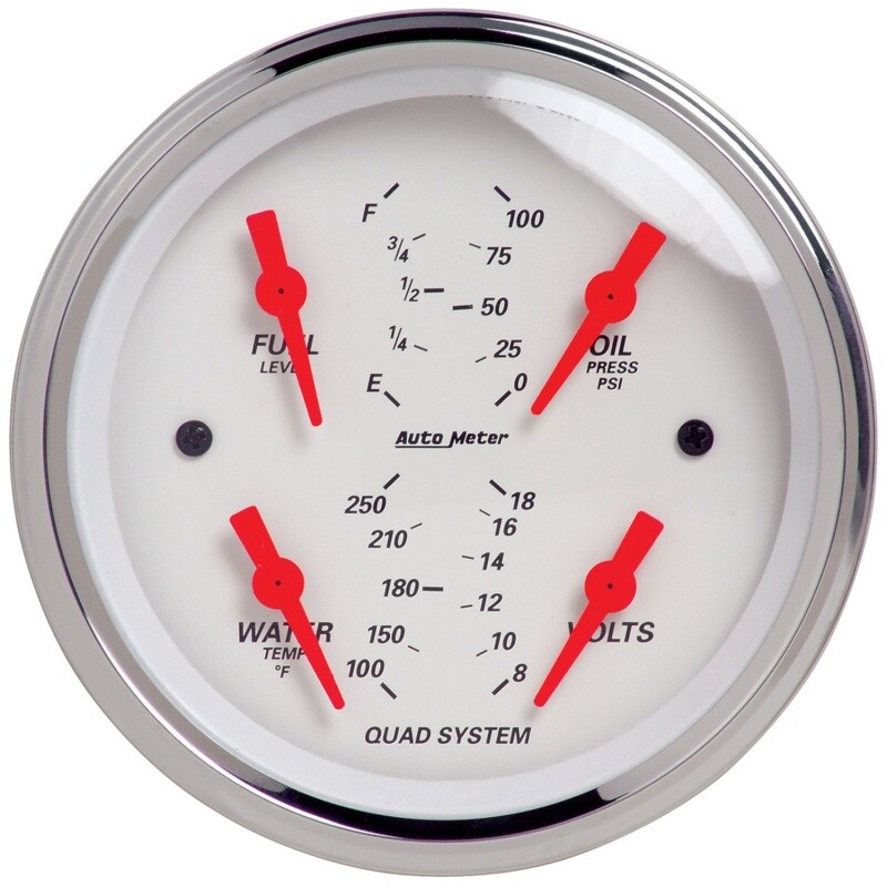 Autometer Arctic White 3-3/8in Quad Gauge 100 PSI/100-250 Deg F / 8-18V / 240-33 Autometer Arctic White 3-3/8in Quad Gauge 100 PSI/100-250 Deg F / 8-18V / 240-33
