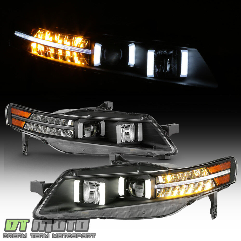 Black 2004-2008 Acura TL w/ LED Signal DRL Tube Projector Headlights Headlamps