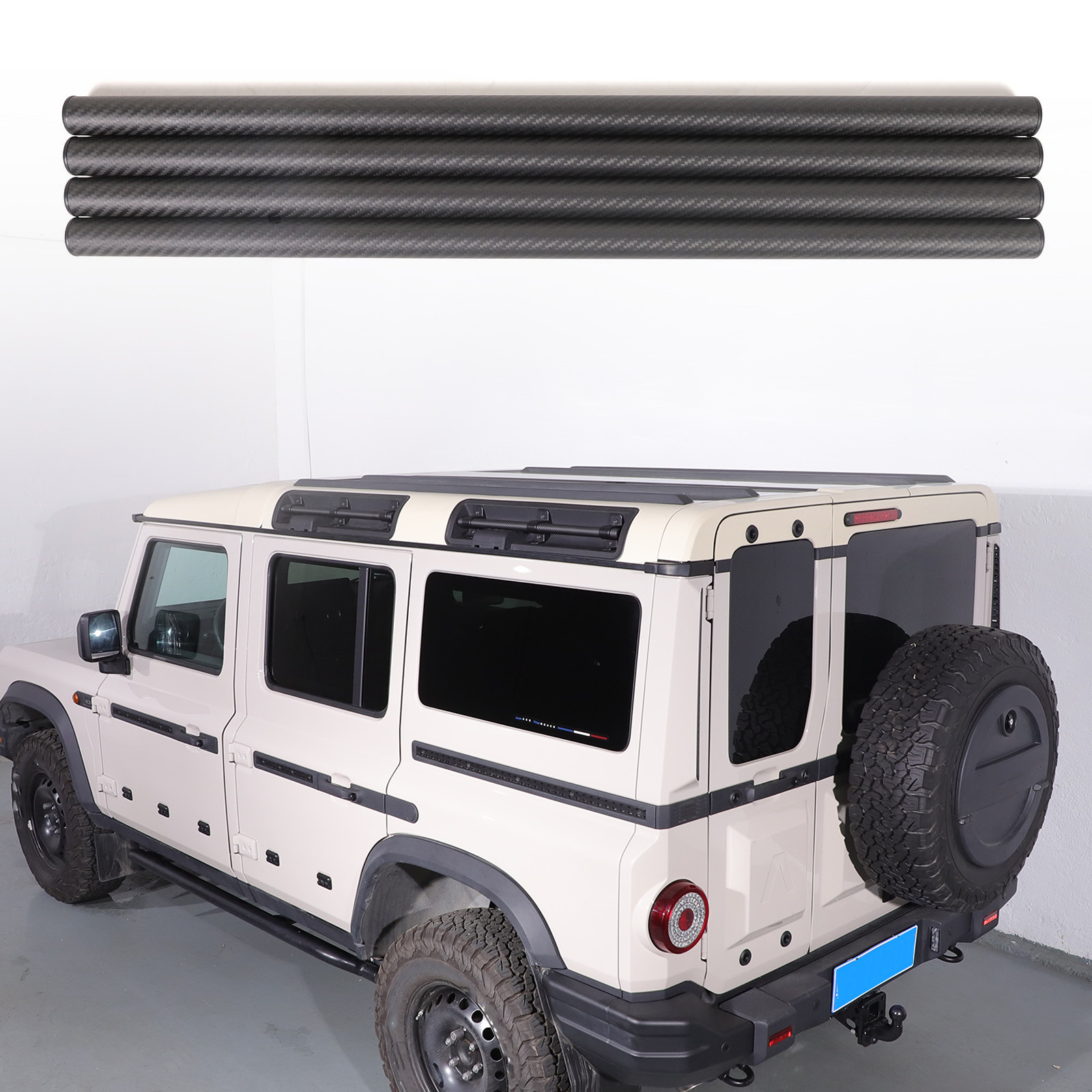 Matte Carbon Roof Rack Cross Bars Luggage Carrier tubes Trim For Ineos Grenadier