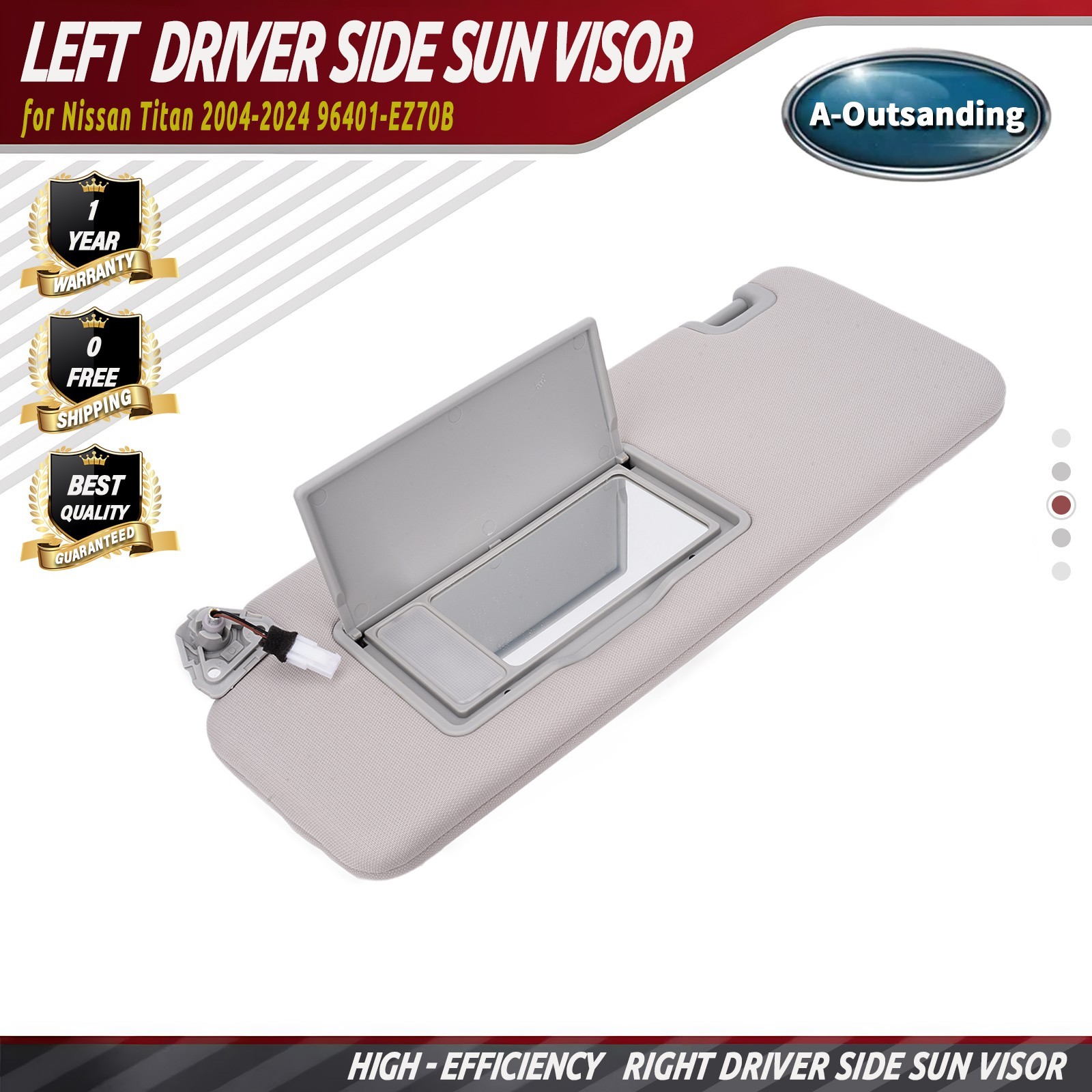 Left Driver Side Sun Visor w/ Light For Nissan Titan 2004-2024 96401-EZ70B