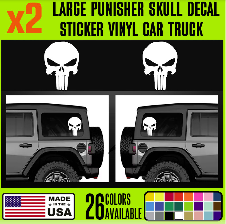 x2 Punisher Skull Decal Sticker Vinyl Car Truck Window - SK4