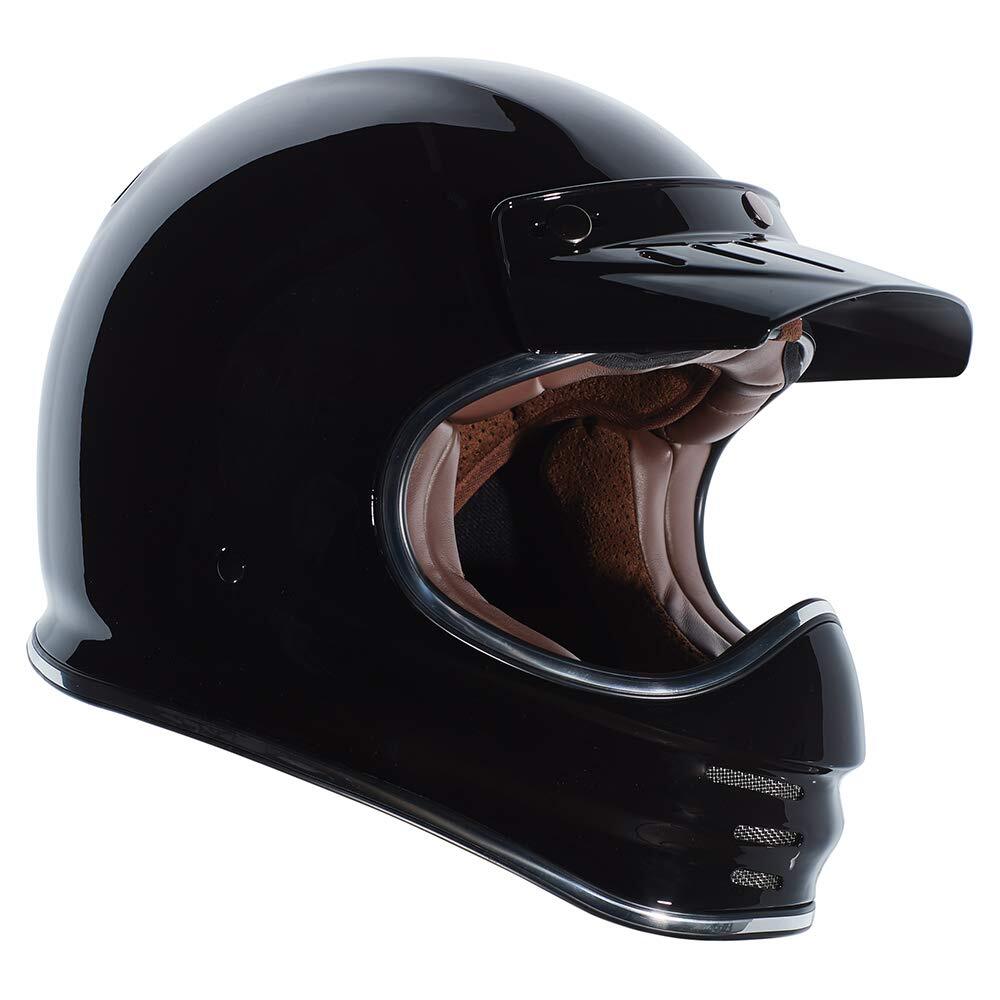 Retro Vintage T3 MX Full Face Classic Cafe Motorcycle Bike Helmet Gloss Black S